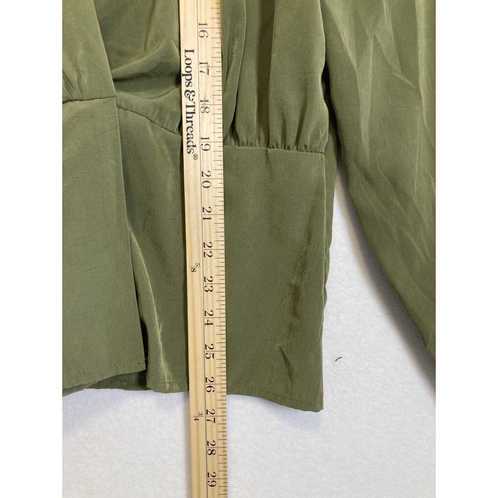 Howard Wolf Blouse Womens 12 Olive Green Vintage Wrap V-Neck Long Sleeve USA