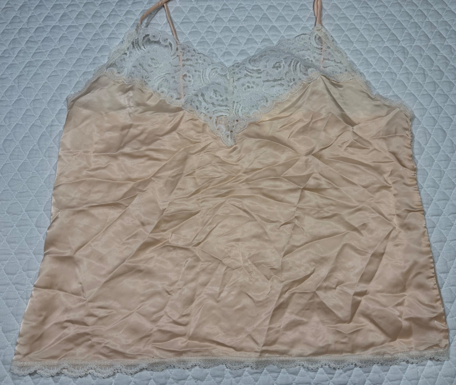 VINTAGE Anne Rothschild for Caress Pajama Set Pink Peach Lace Cami Shorts L14-16