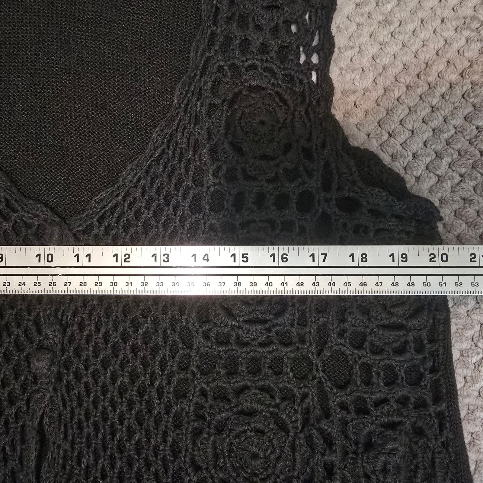 VTG Croquet Club Black Crochet Knit Sweater Vest Floral Ramie Cotton Large Boho