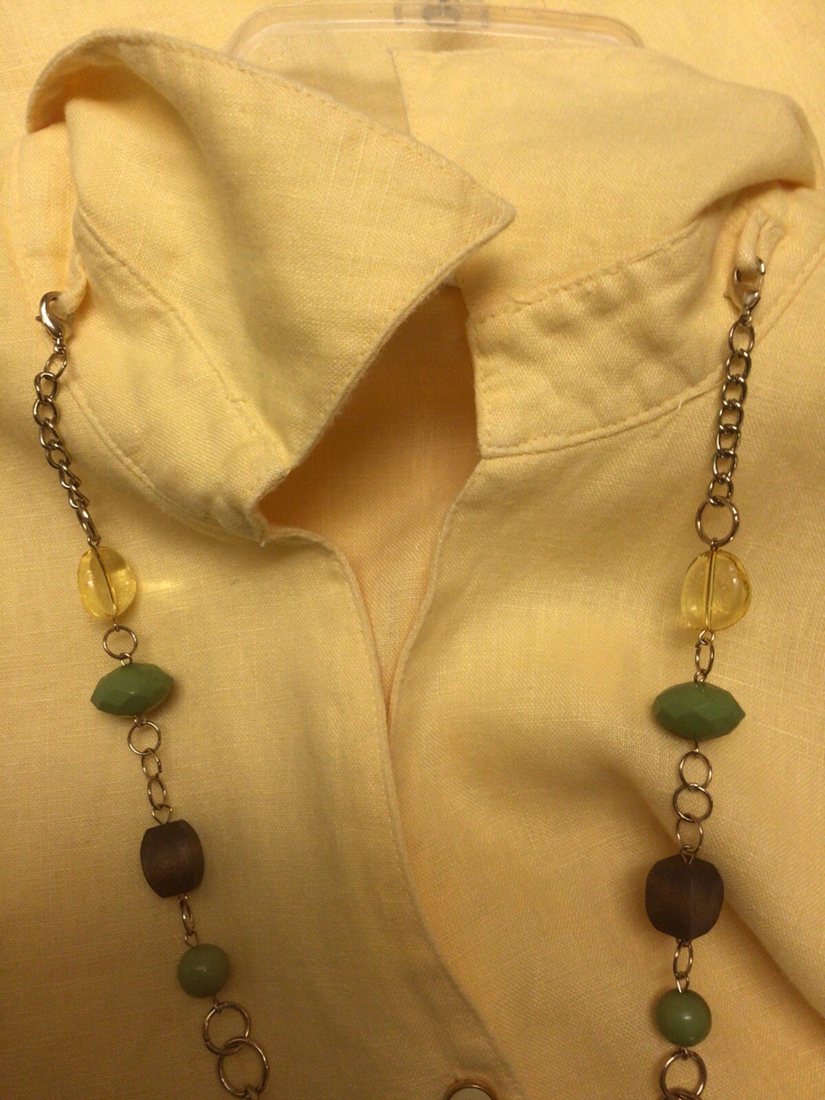 JM Collection Womans Plus 18W Blouse Yellow 3/4 Sleeve Detach Necklace Vintage