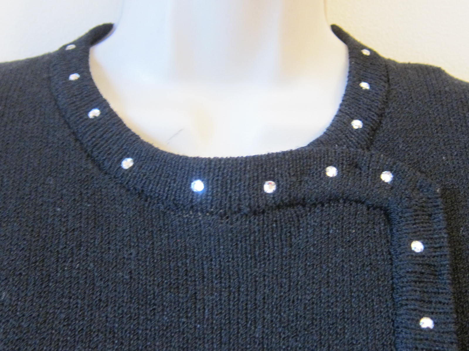 80’s Jennifer Roberts Louis Marino Black Knit Dress w/Rhinestones Made USA Sz 12
