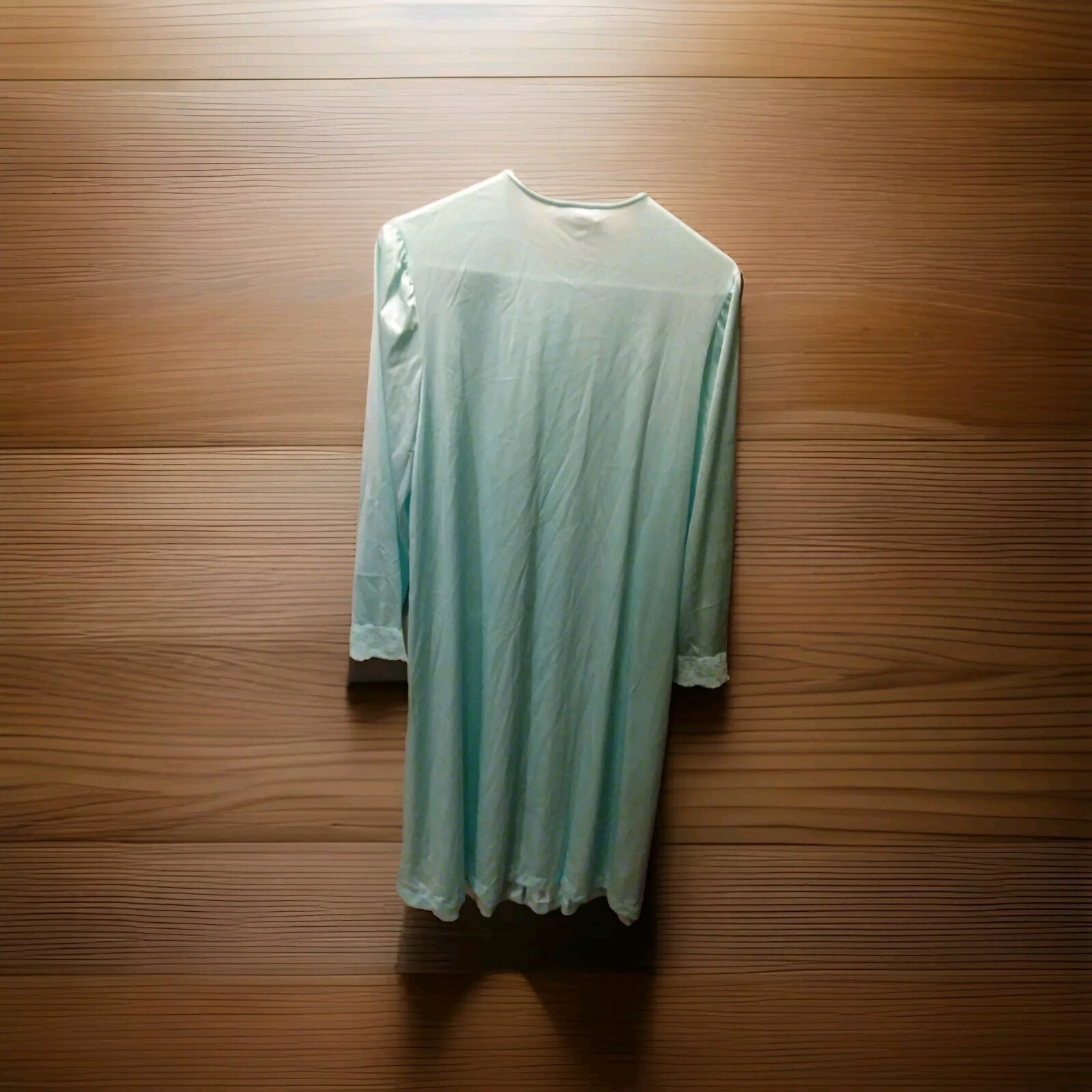 Vintage NWT Vanity Fair Satin Nylon Lace Aqua Button Up Night Gown Robe Size S