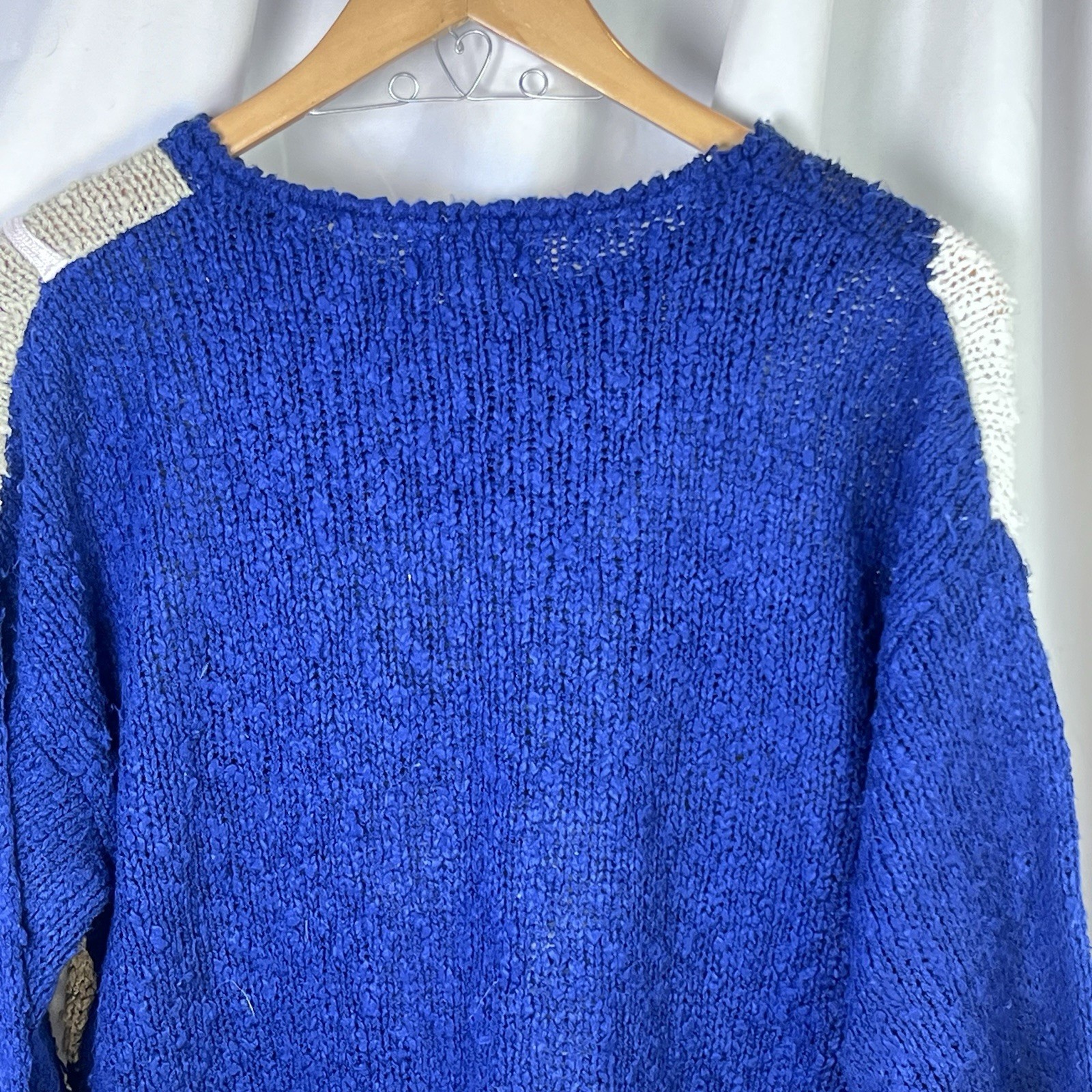 Vintage 80s IJW Mervyns Abstract Navy Creaam Knit Sweater Size Small