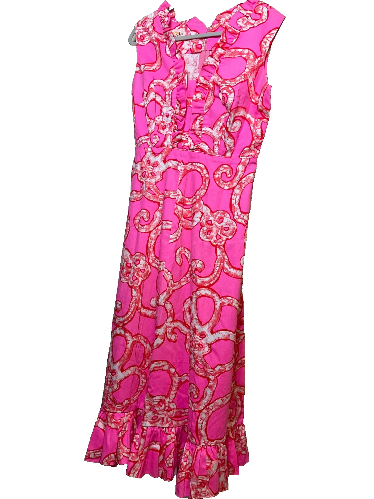 HOALOHA HAWAII 1970 VINTAGE ABSTRACT PINK/RED MAXI DRESS EXC.20” BUST NO SIZE