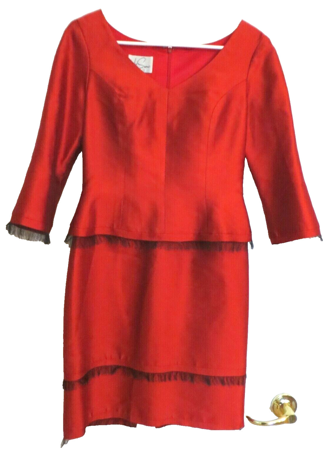 LILY SAMII Couture Red Silk Dress Sz 4 6 Small