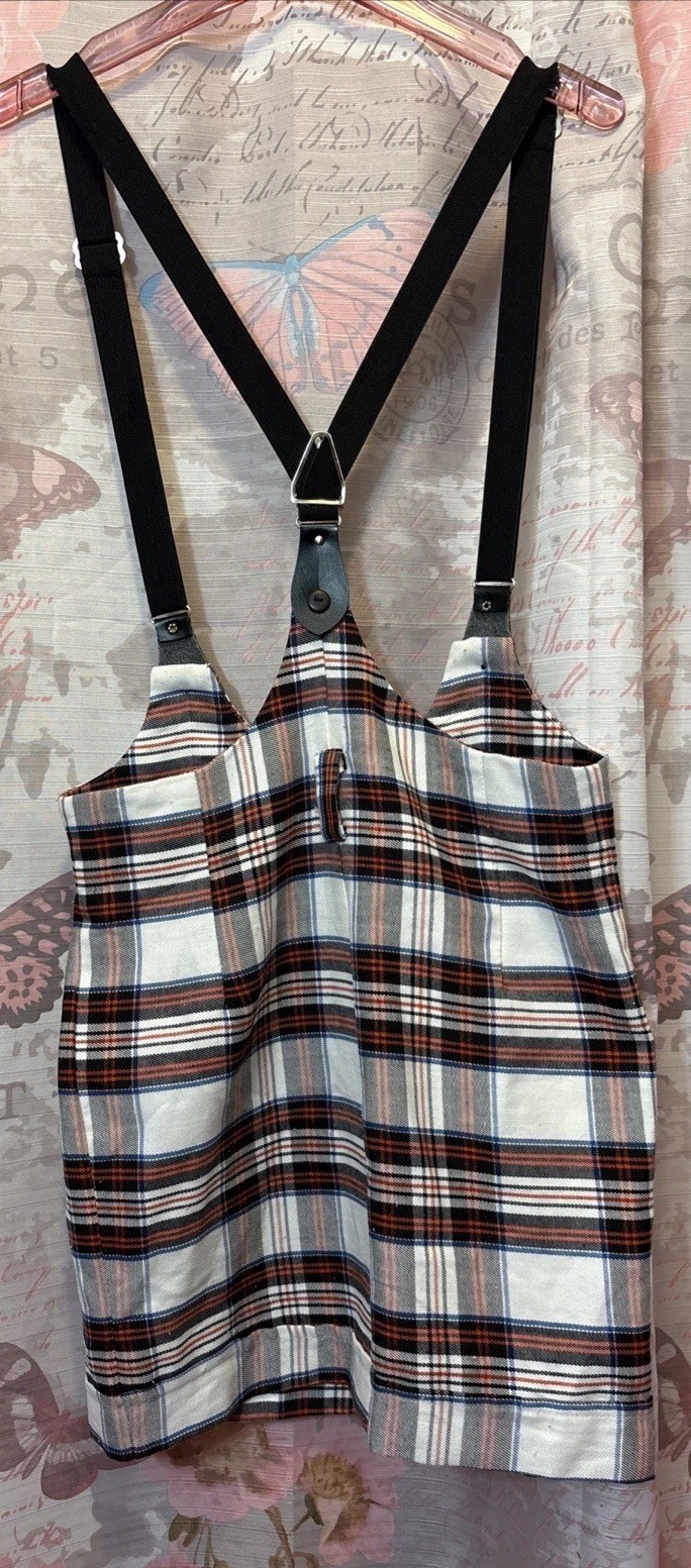 Vintage 90s SOSTANZA Plaid Pleated Romper W/Suspenders Tartan Pattern Sz 9