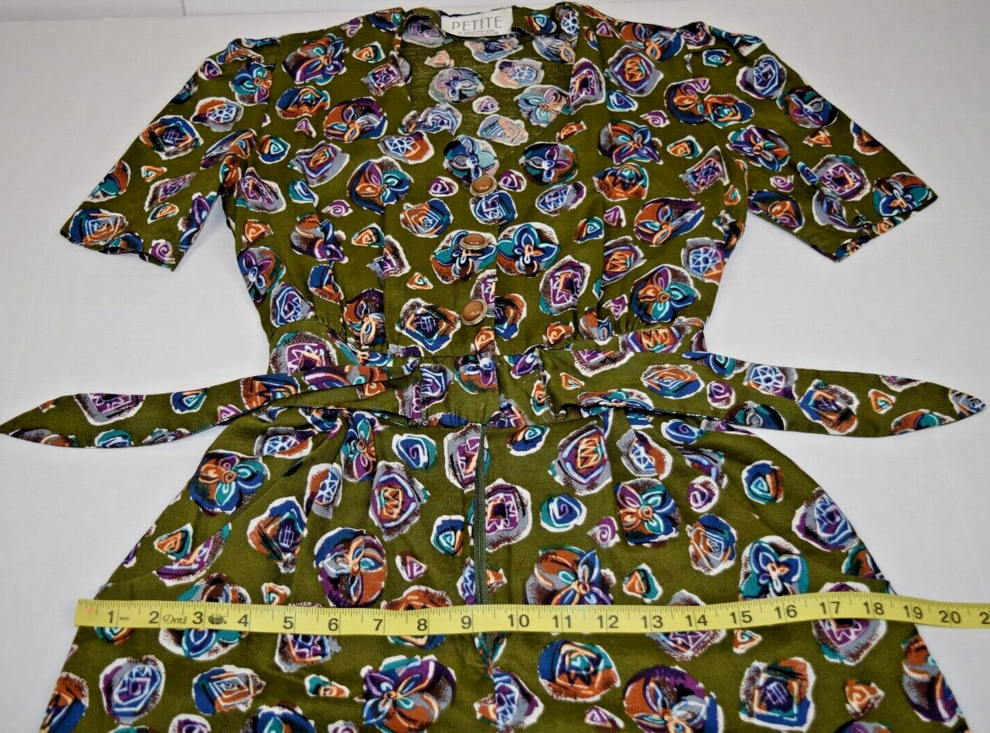 Vintage Romper Petite Sophisticate Size S 90s Olive Green Watercolor Rayon