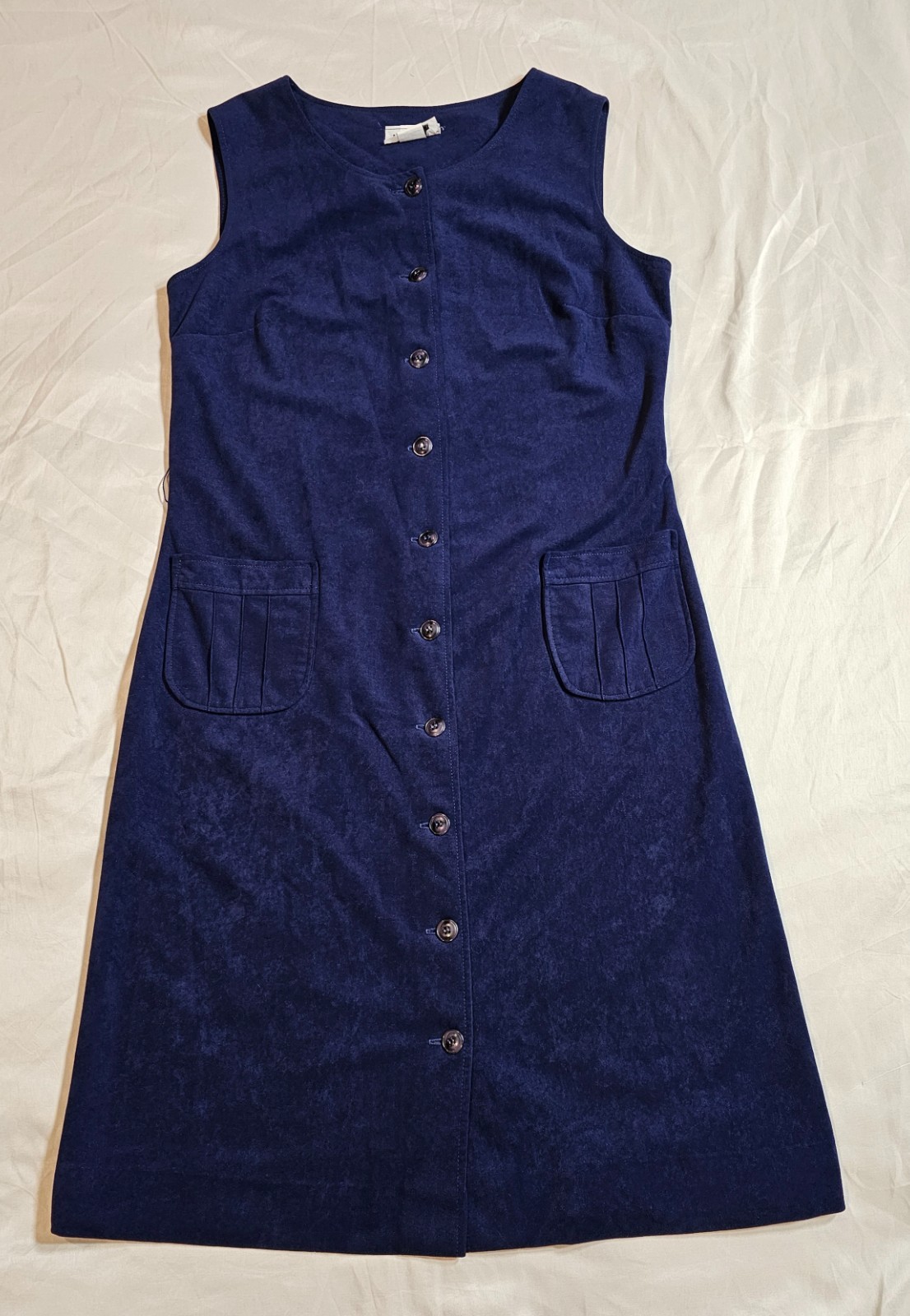 VTG 1970s Jo Hardin Navy Blue Suede A-Line Midi Dress Button Front Pockets Sz 16