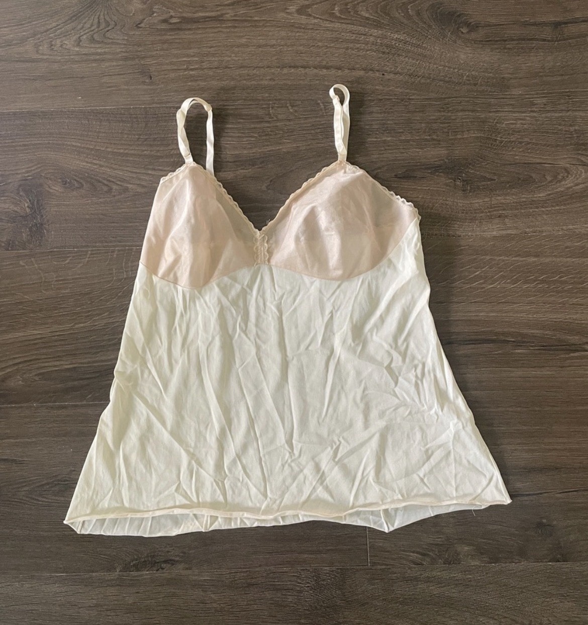 Vintage Vanity Fair Two-Tone Ivory & Beige Lace Trim Slip, Size 36
