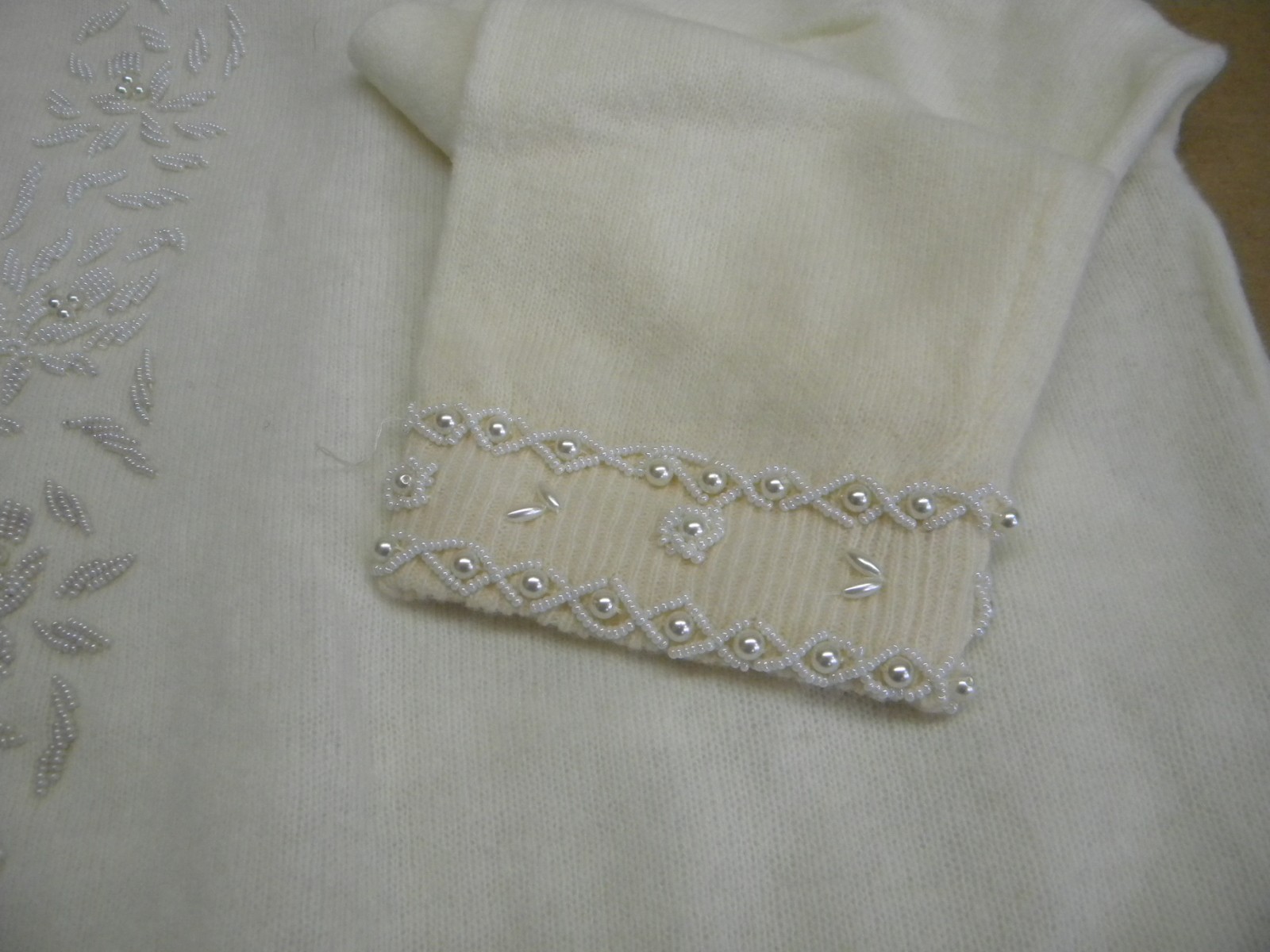 Vintage 1960s Monrose Sportswear Ivory Wool Angora Beaded Top Blouse