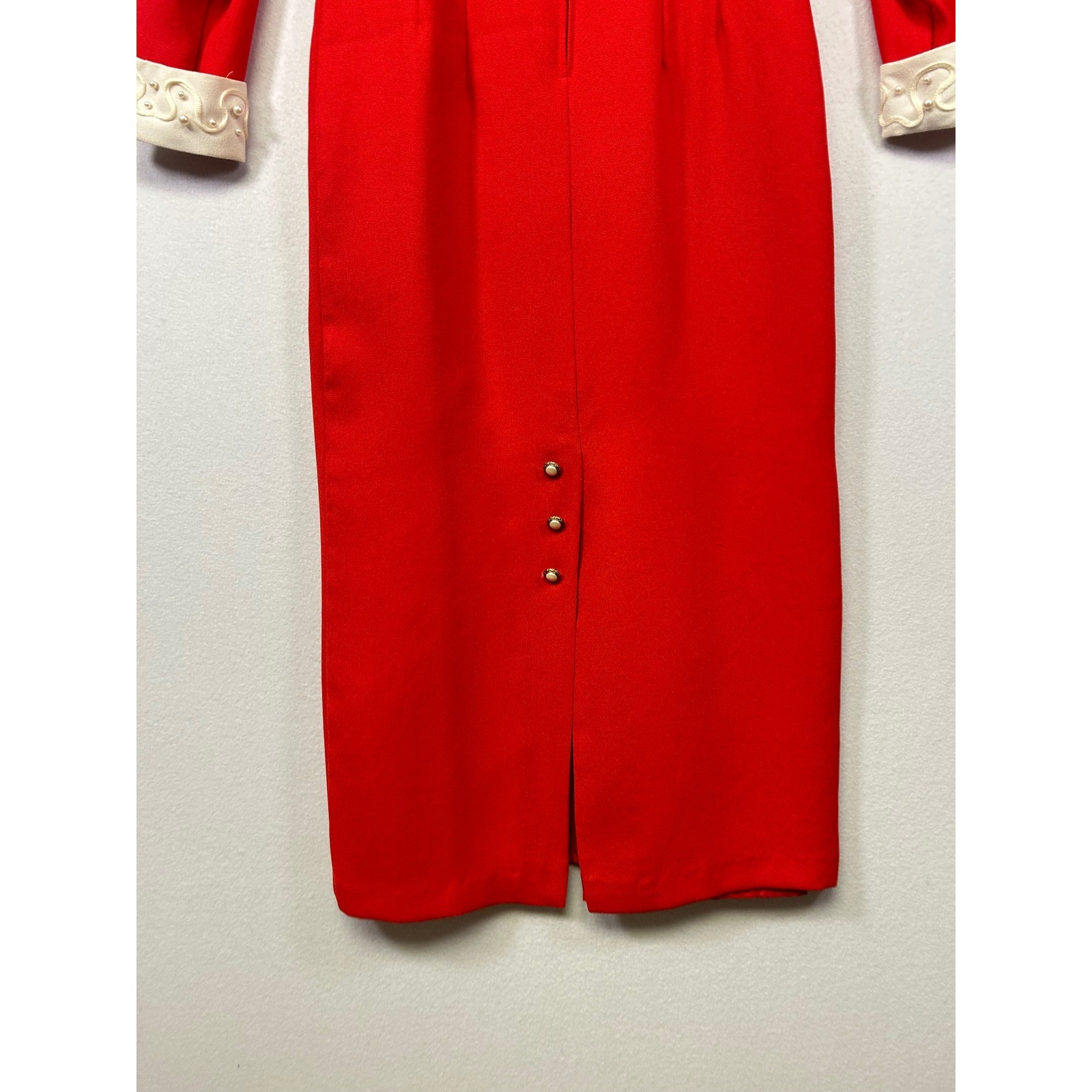 Statement Misty Lane Vintage Midi Dress Womens 4 Red Pearl Long Sleeve ormal