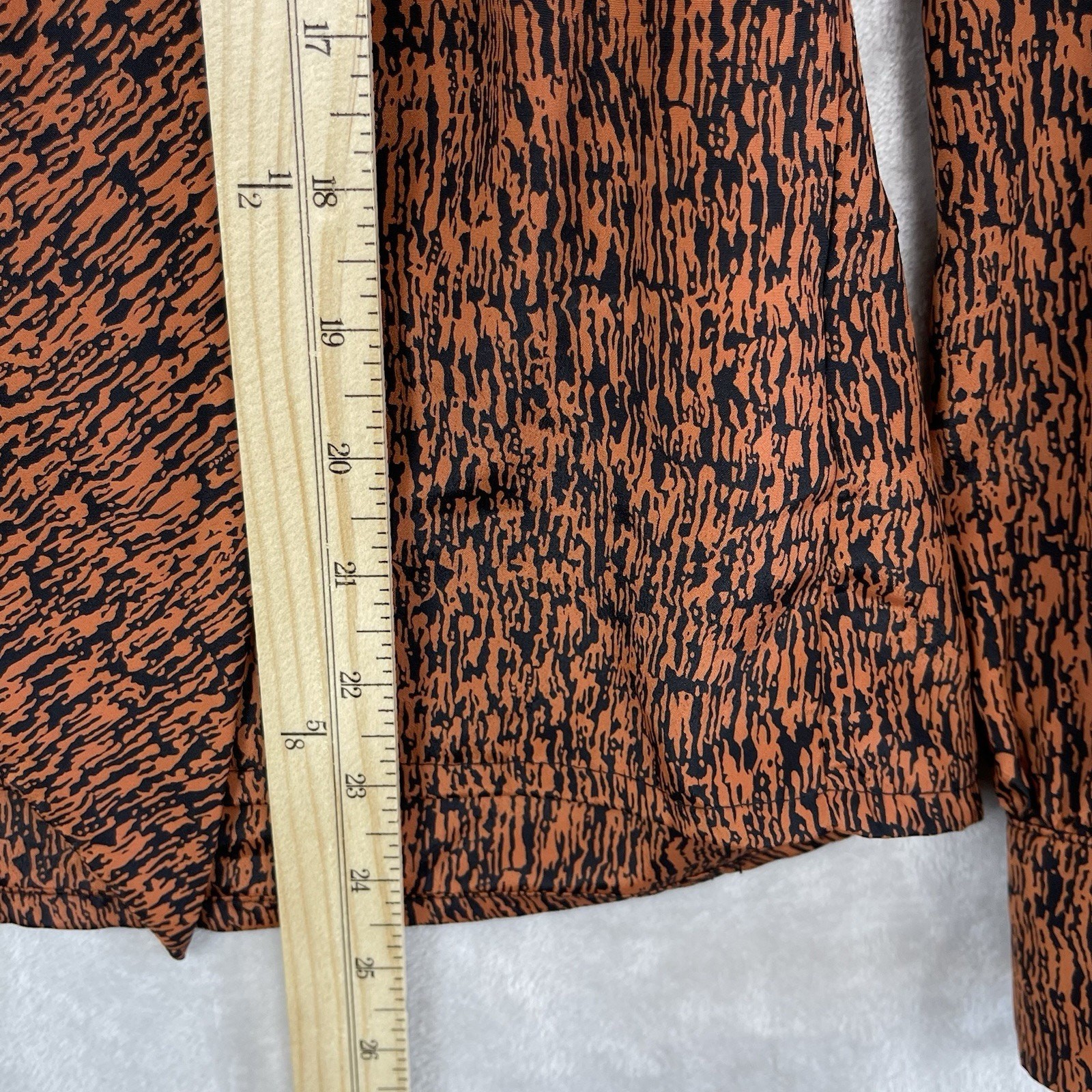 Vintage Bleyle 70s Secretary Blouse Pussybow Bark Print USA Made 6 Office Siren