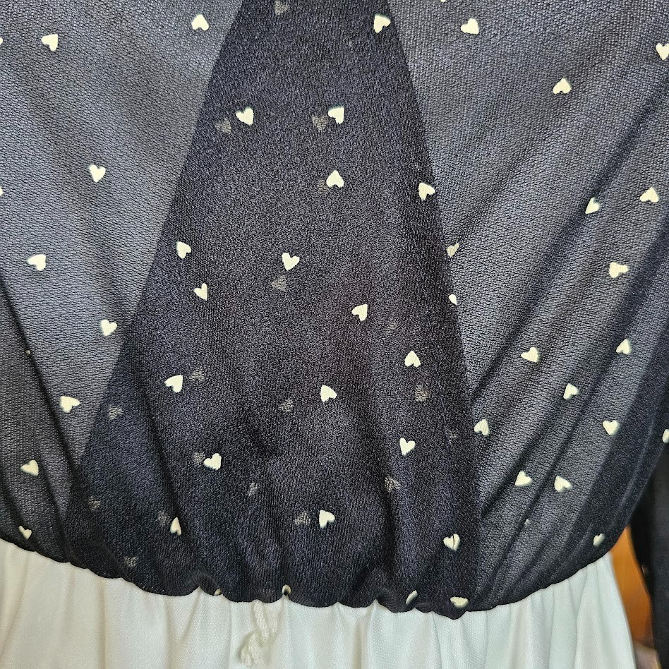 Vtg 70s Disco Hearts Print Bishop Sleeve Blouson Studio 54 Swing Dress XS/S/M