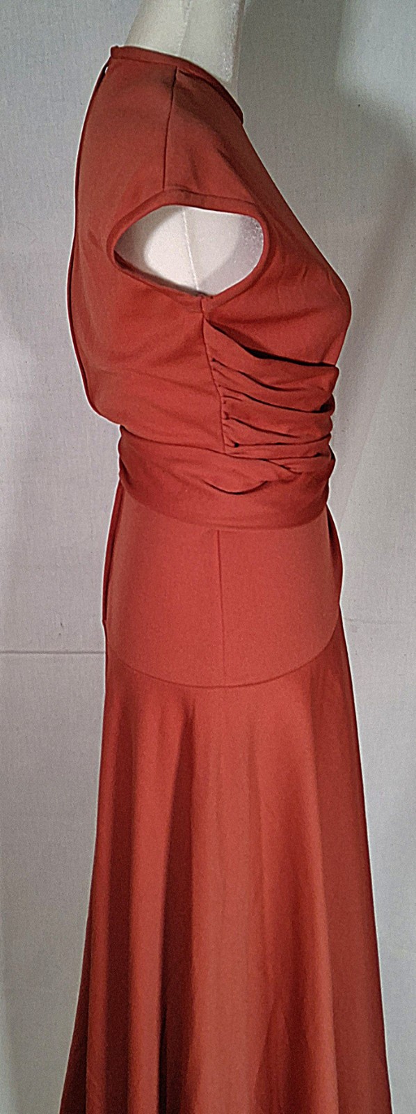 Vintage 70s Unbranded Maxi Terracotta Dress Union Label USA Size SMALL