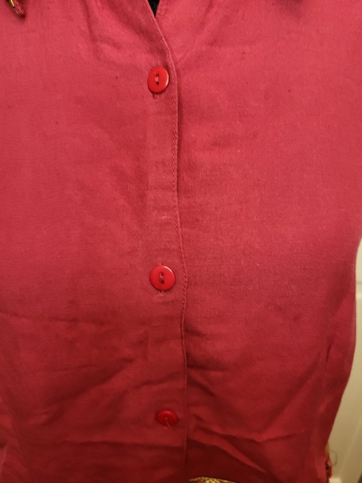 Studio Works Vintage 90s/Y2K Red Linen Blend Button Up M Boho Indie Embroidered