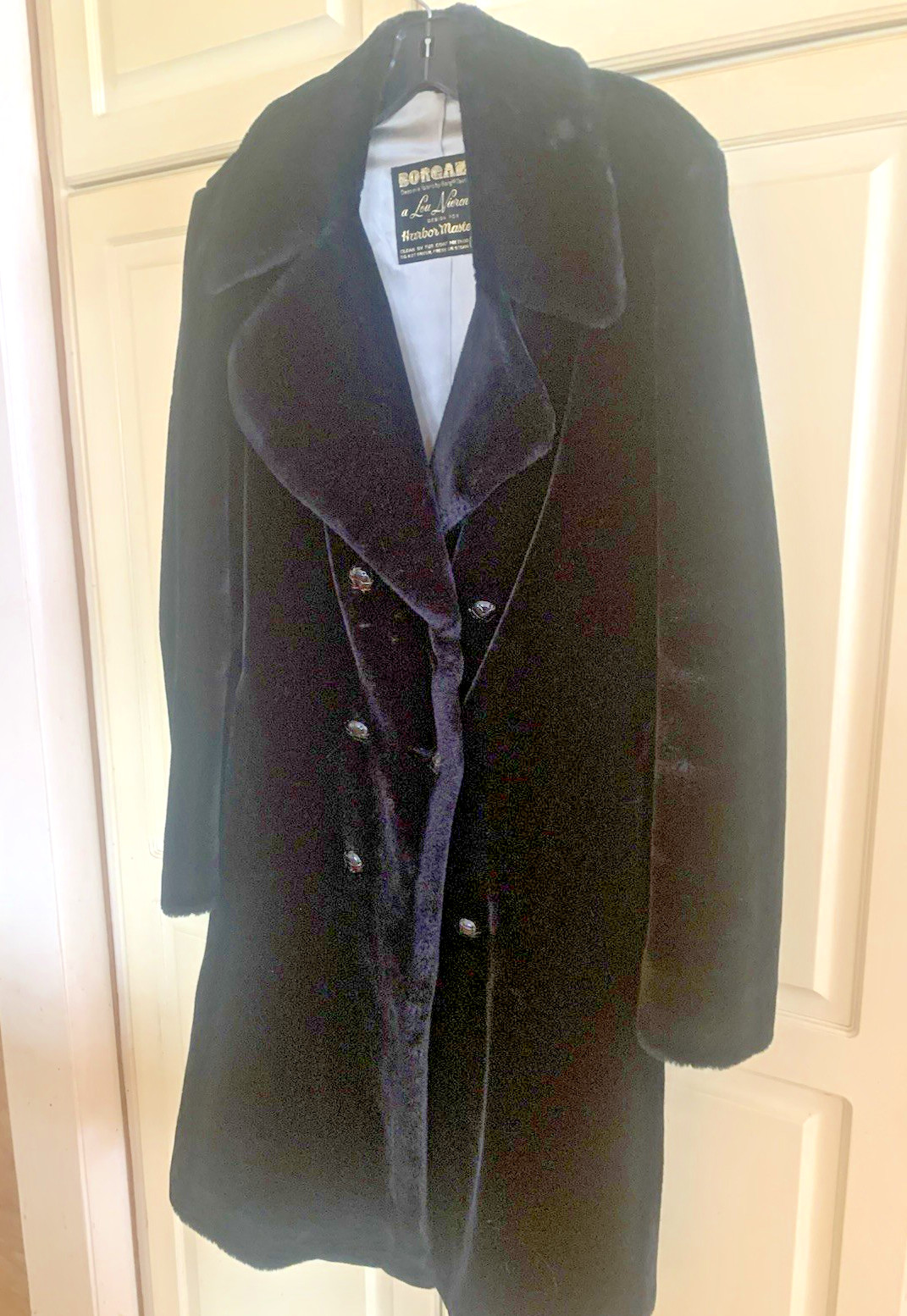 Vintage Lou Nierenberg Creation Women Black Fur Double Breasted Coat Size 38