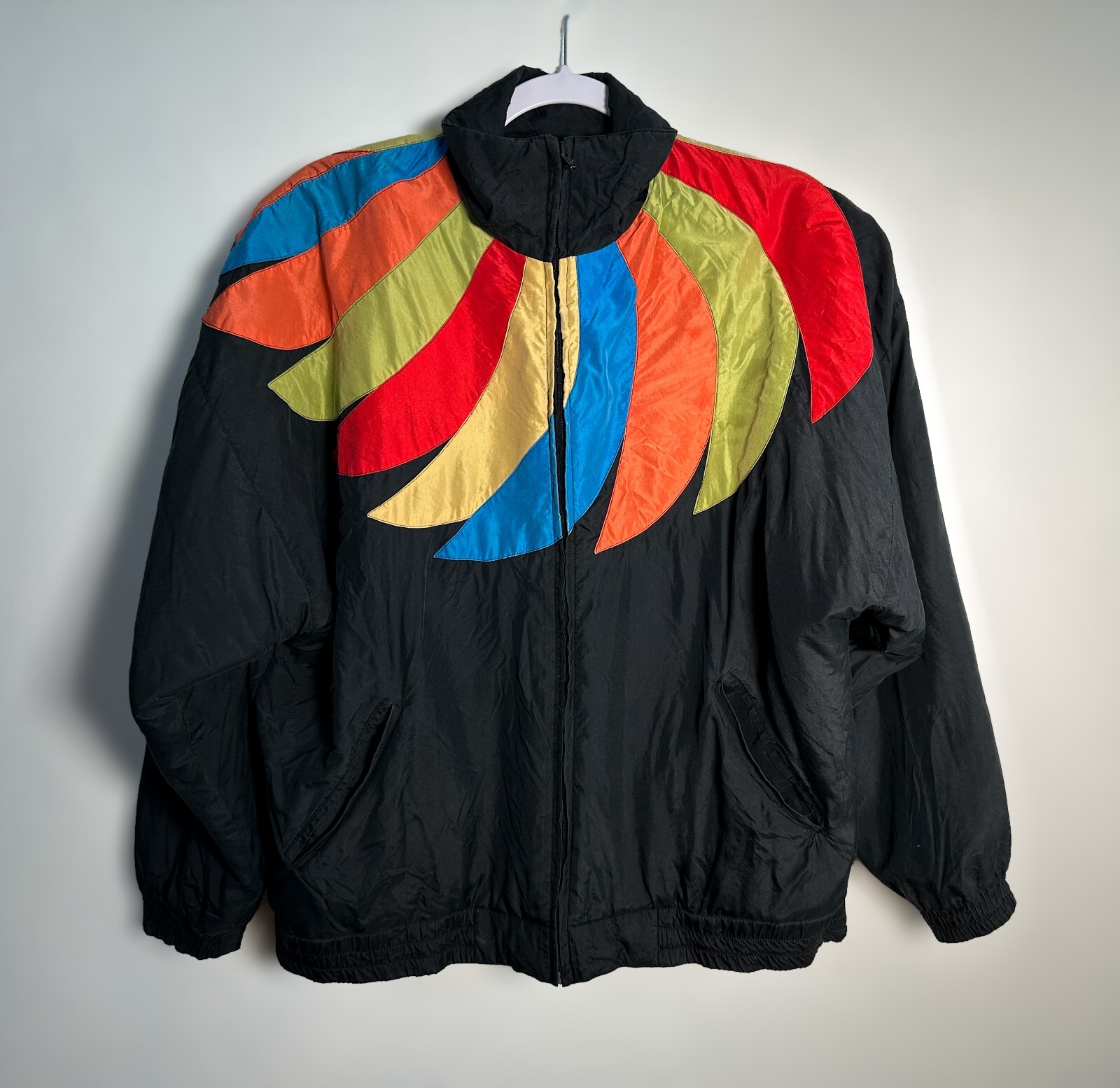 BOGARi Silk Bomber Jacket Vintage 1990s Colorful Streetwear Athleisure SZ Medium