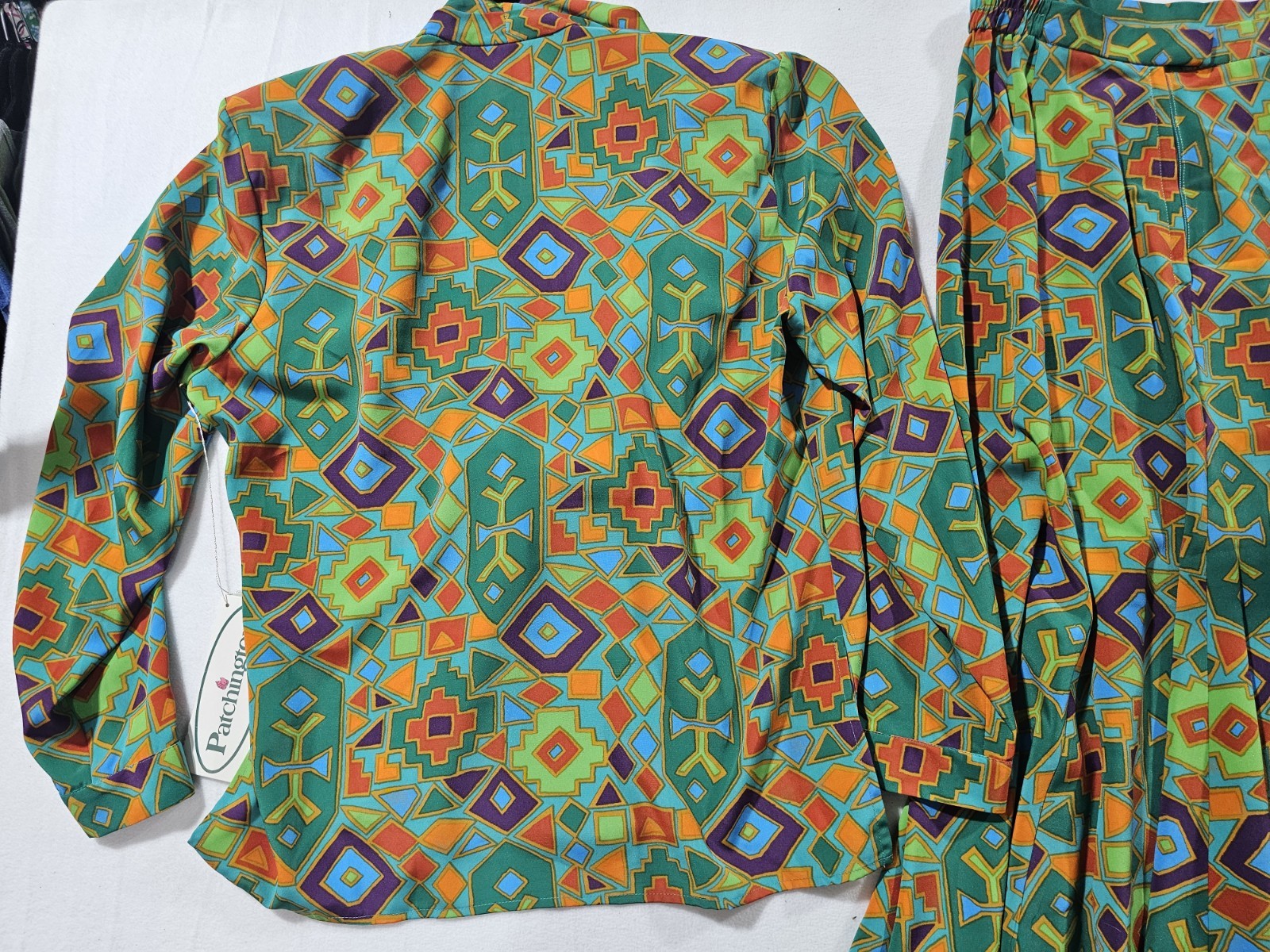 Retro 90s Geometric Print Set Deadstock NWT Art Eclectic Grandma Blazer Skirt M