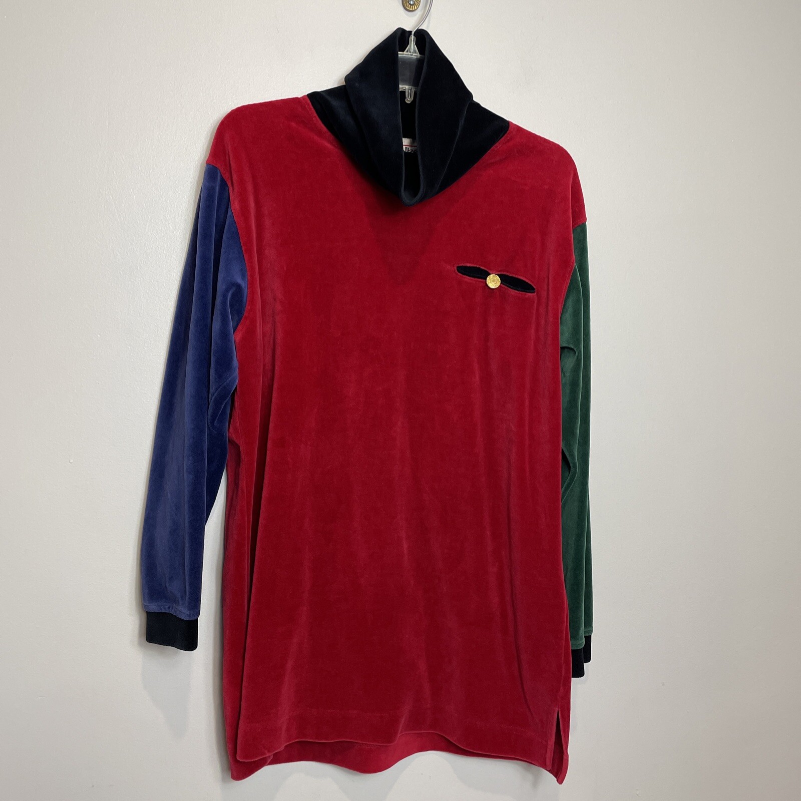 Talbots Vintage 90s Holiday Colorblock Velvet Turtleneck Tunic Pullover Size M