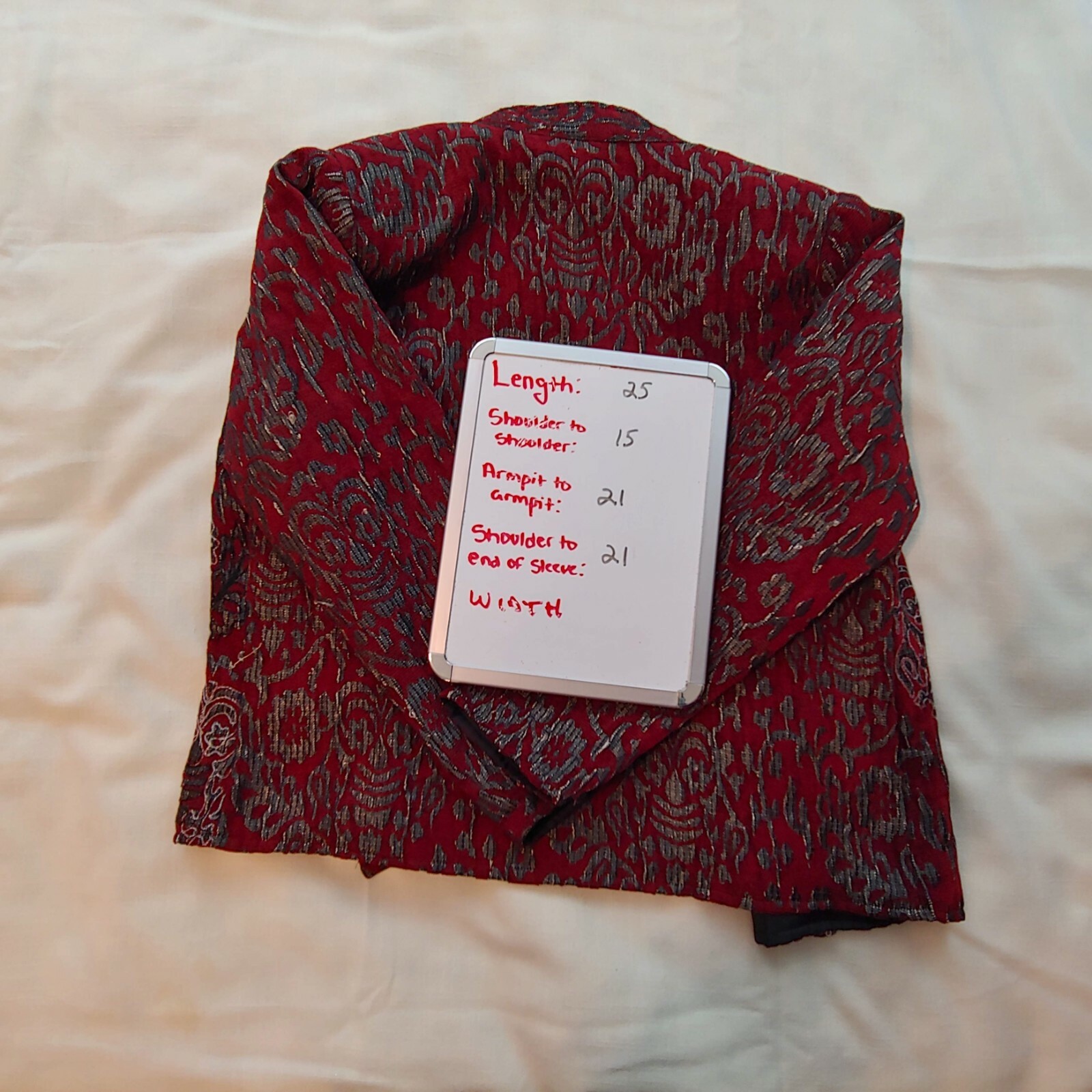 Vintage Womens M Alex Kim suit jacket maroon gray floral
