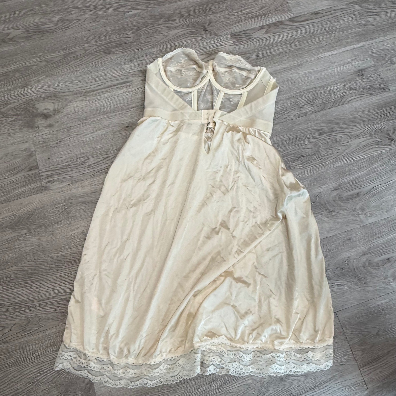 Vintage Backtalk Young Smoothie Lace Corset Slip Dress Cream 36B 1180