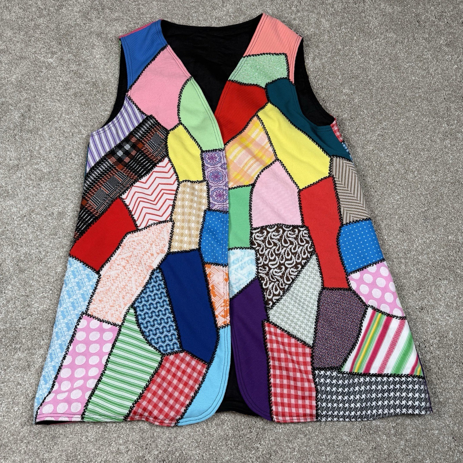 Handmade Patchwork Vest Open Front Granny Core Retro Textures SEE MEASUREMENTS
