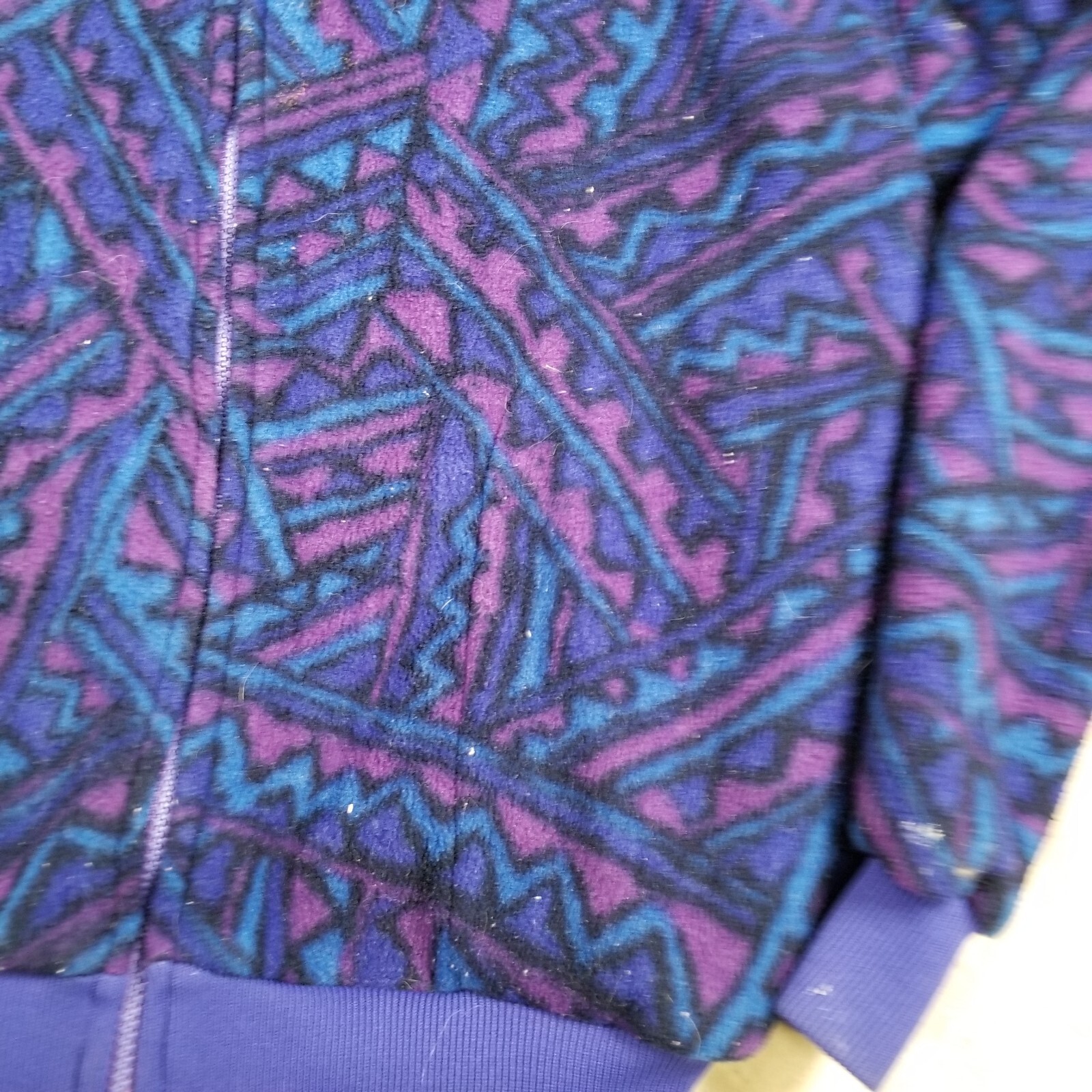 VTG Cindy Roberts Seattle Geometric Aztec Purple Blue Fleece Jacket Sz S 90s
