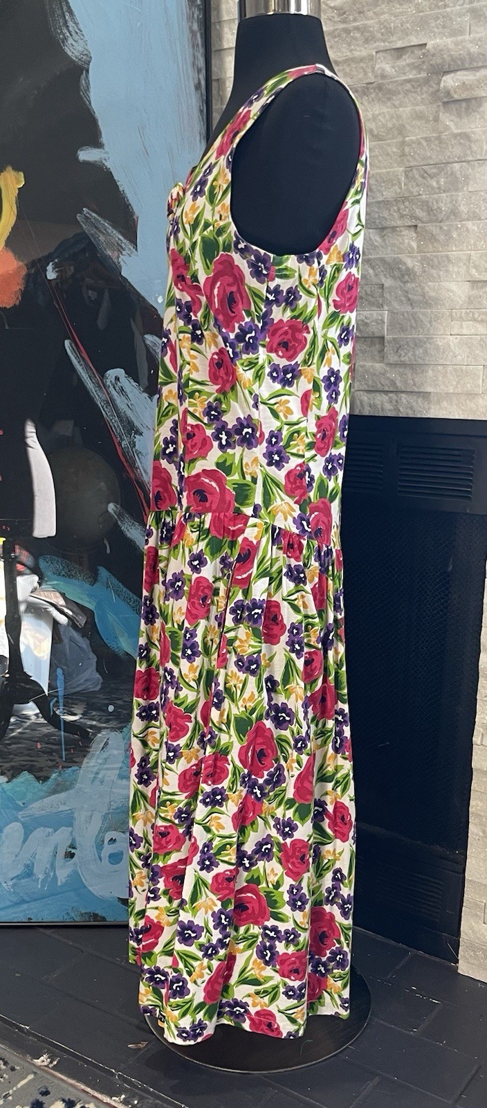 Vintage 80s Floral Cotton Dress With Pockets Size S/M Cottagecore