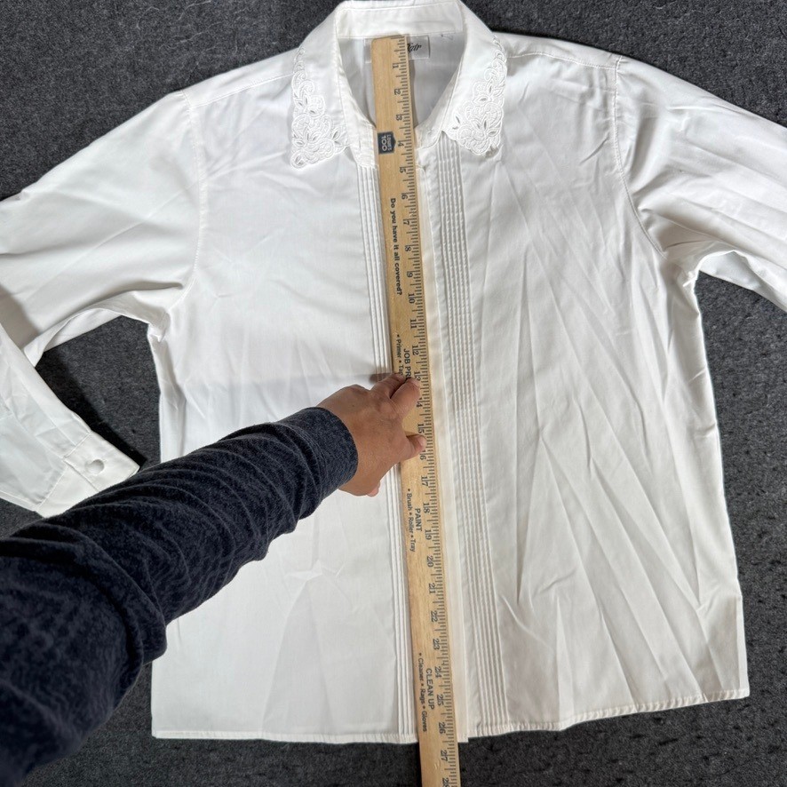 Yves St. Clair Vintage White Lace Collar Pintuck Button Up Blouse Womens XL