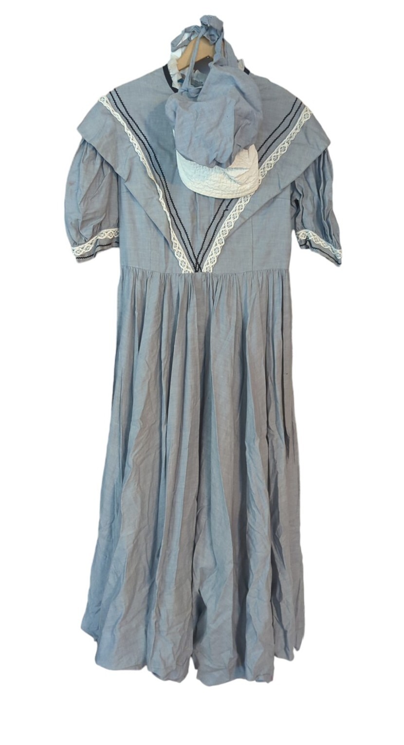 Vintage Prairie Dress With Matching Bonnet Gunne Sax Amish Style Blue Handmade
