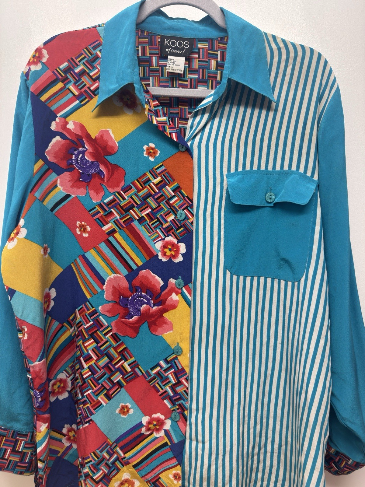 Vintage Koos Of Course Womens Large 100% Silk Art To Wear Button Blouse #44