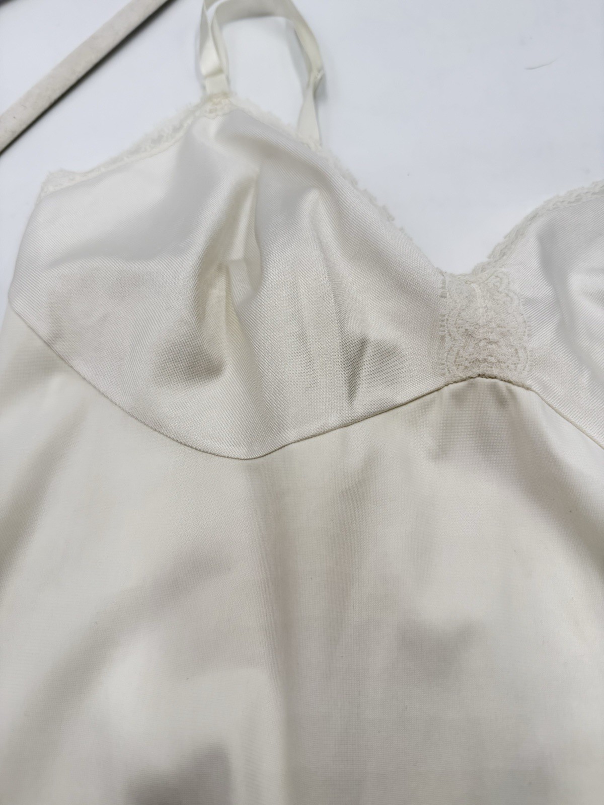 Vtg JC Penney MG 34/12 LL Whitesmoke Antron Nylon Long Full Slip Dress Side Slit