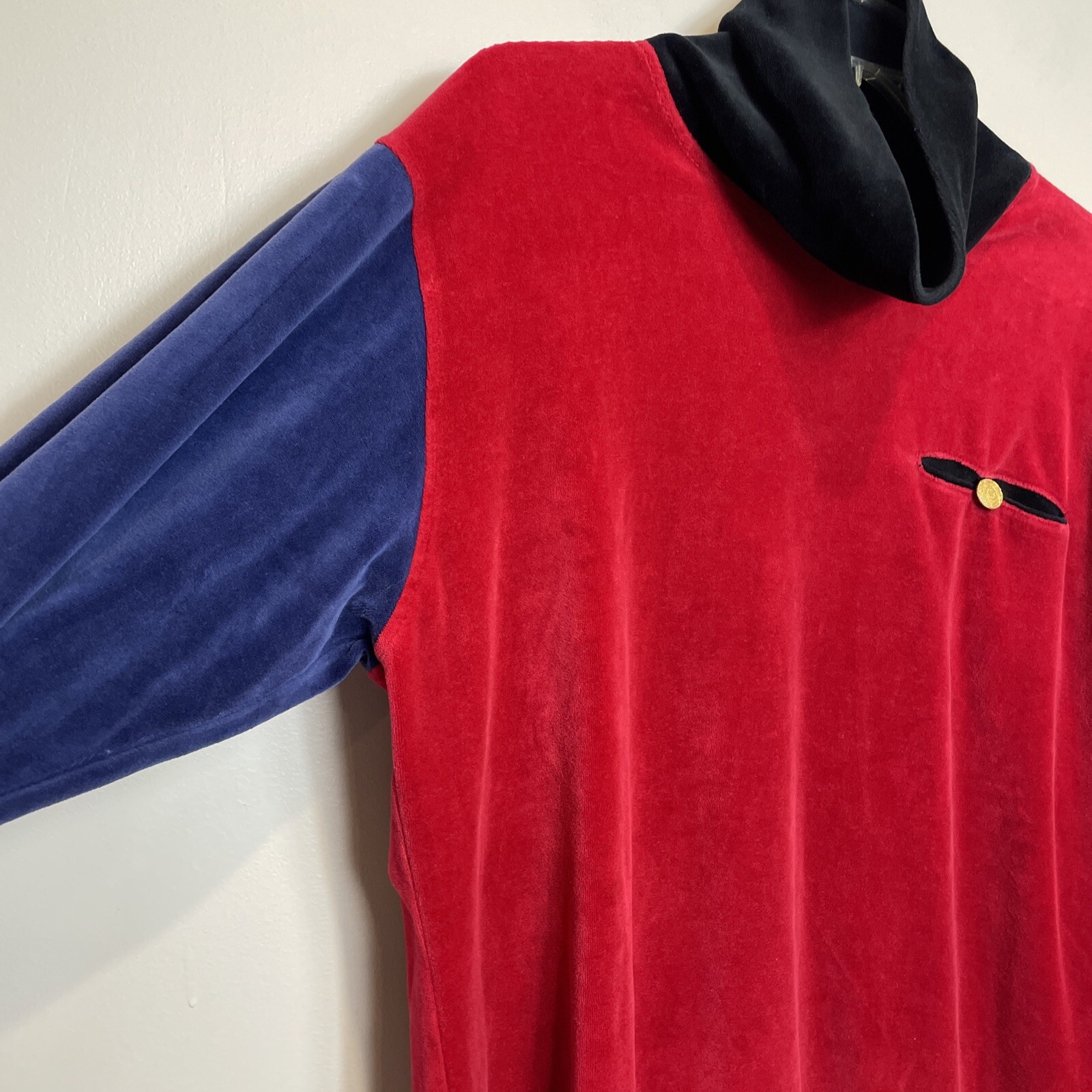 Talbots Vintage 90s Holiday Colorblock Velvet Turtleneck Tunic Pullover Size M