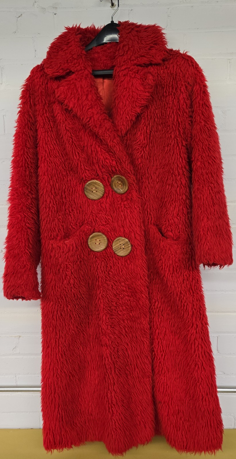 Vintage Red Shaggy Faux Fur Coat Long Teddy Retro 60s 70s Style Statement Jacket