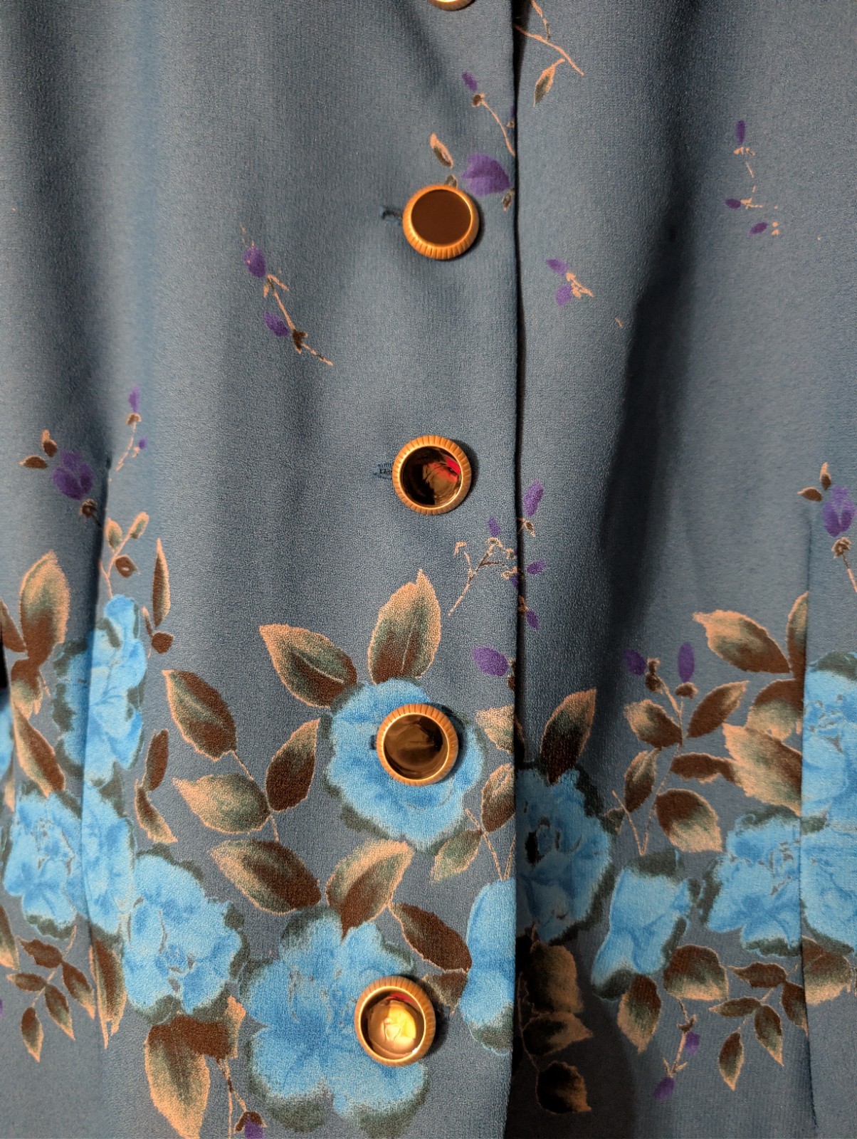Leslie Fay Vintage 90s Blue Floral Blouse Blazer Jacket Shoulder Pads Petite 14P