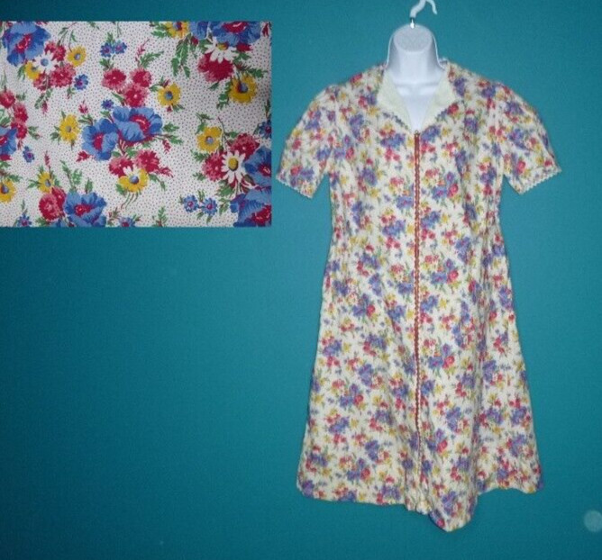 Vtg 40s 50s Bill Sims Togs Cotton Dress Multi color Floral VOLUP Sz L/XL