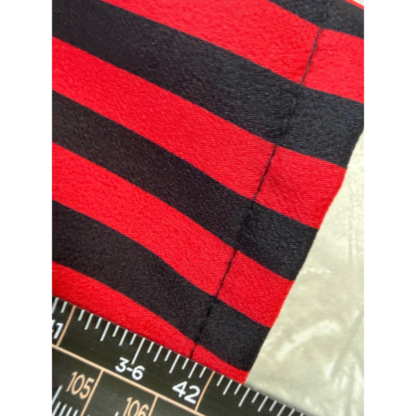 JSJ Vintage 80s Red Black Striped Pleated Midi Dress Puff Sleeve Rockabilly