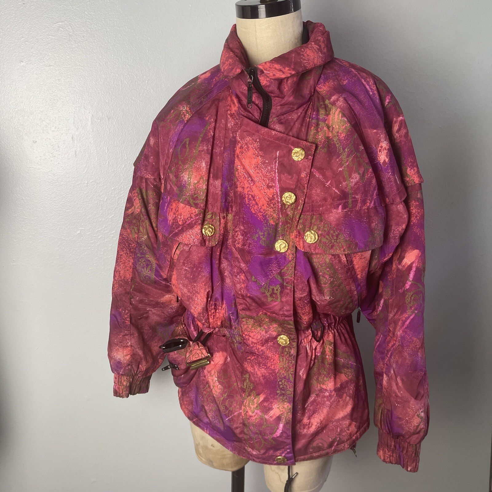 90s 1990s Knockout Pink, Purple and Gold Ski Coat with MATCHING FANNYPACK