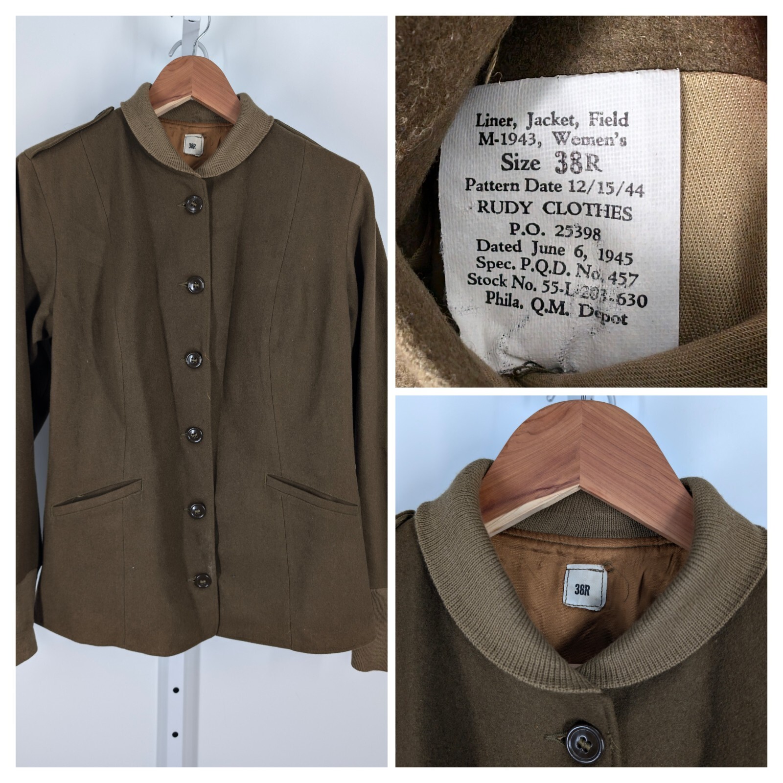 M-1943 Field Jacket Bomber WWII NOS Wool Flannel Jacket 38R Rudy Clothes Womens