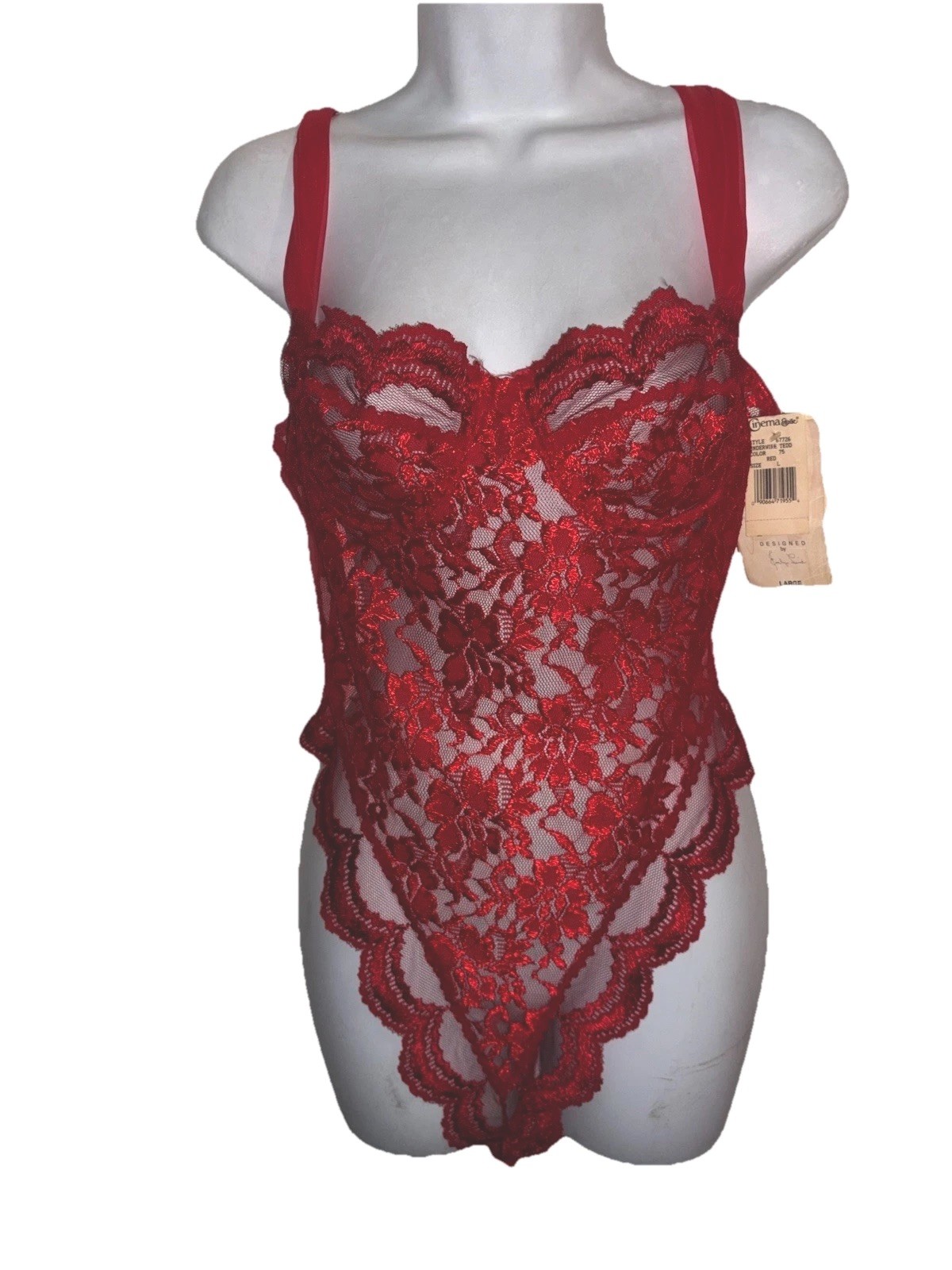 NWT 90’s Vtg Cinema Etoile Large Red Teddy Thong Lace Bodysuit Lingerie Coquet