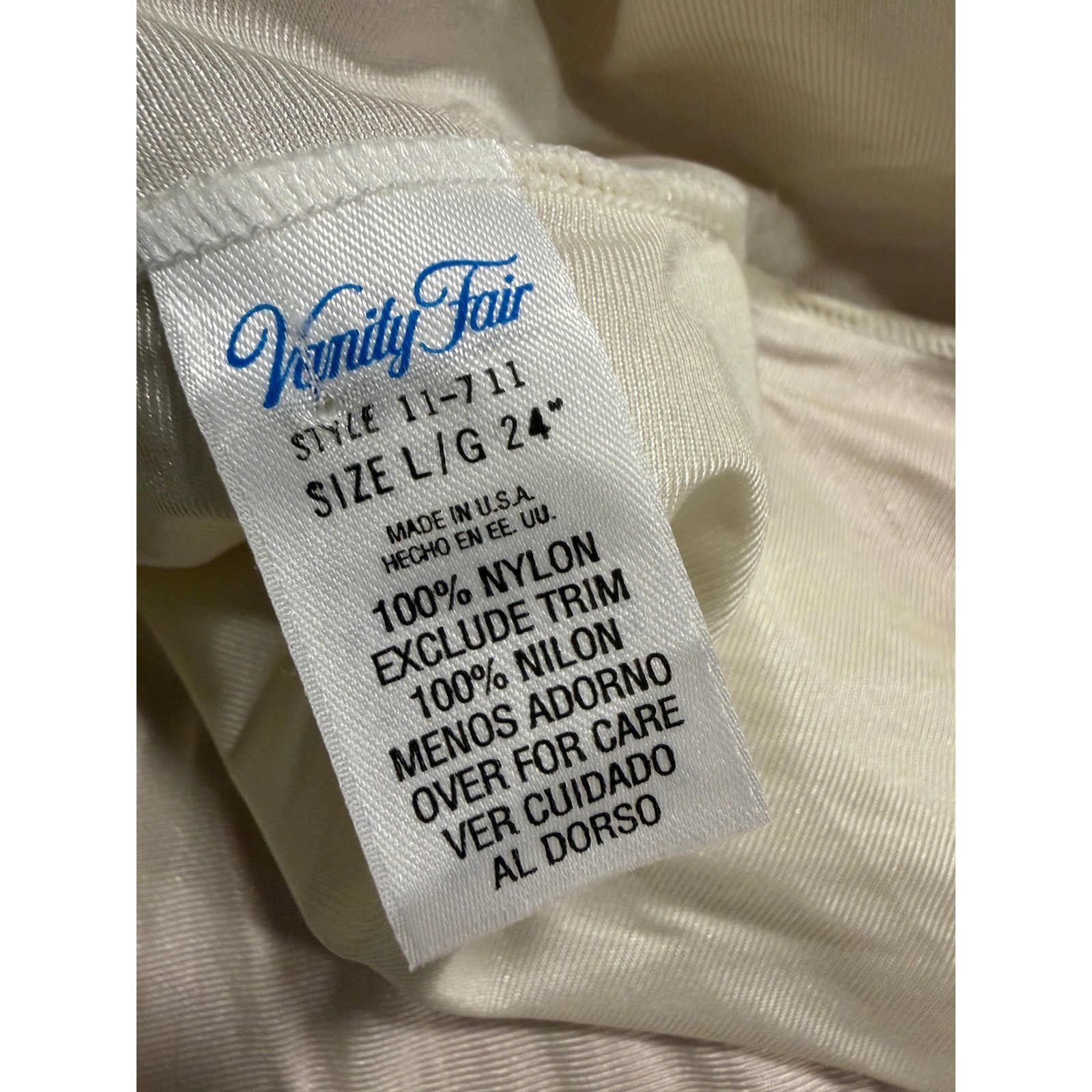 Vanity Fair Vintage 90s Ivory Nylon Half Slip Lace Trim Cream Off White Large