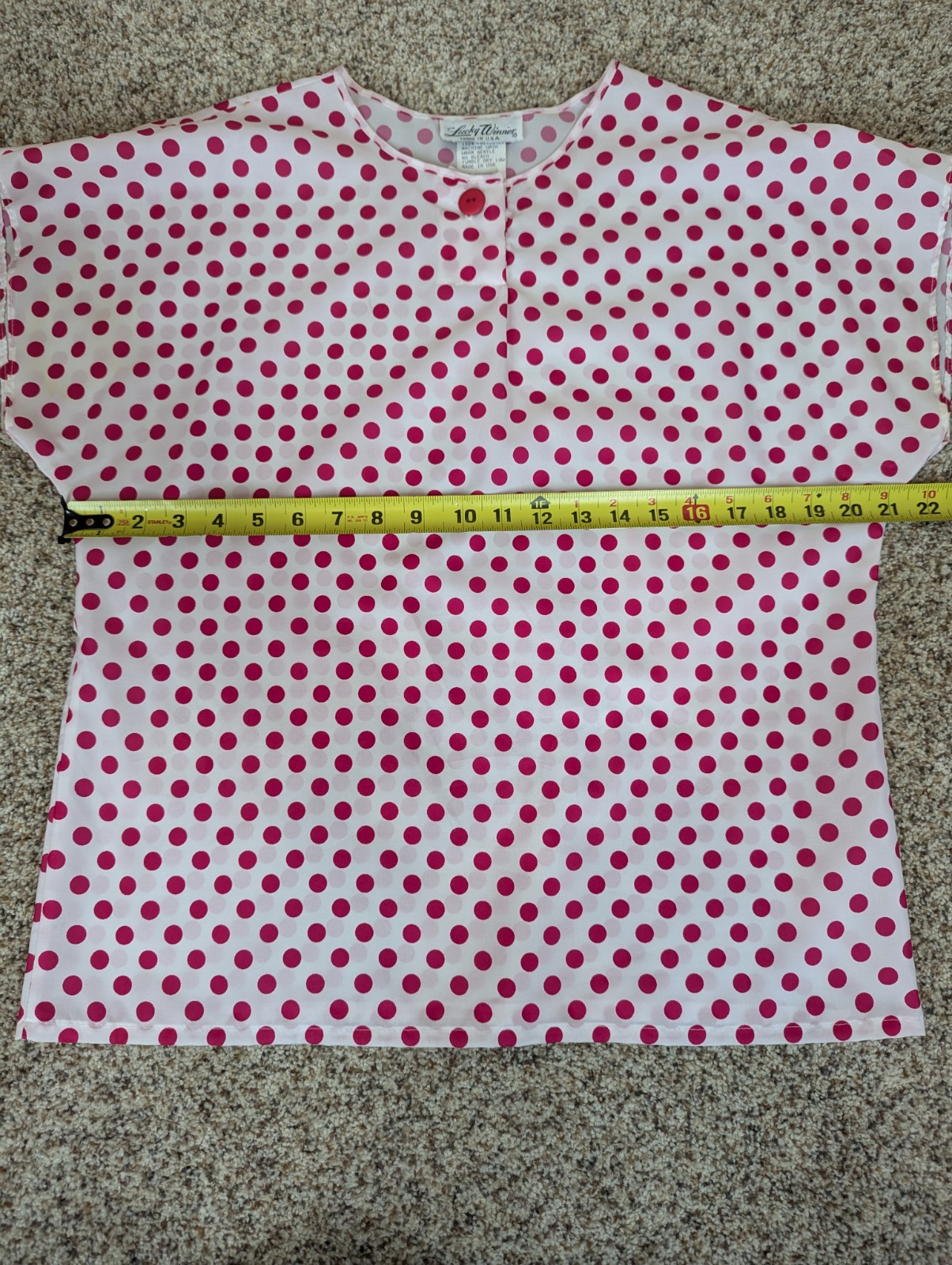 Vintage 80s Pink White Polka Dot Lucky Winner Blouse Short Sleeve Size Medium