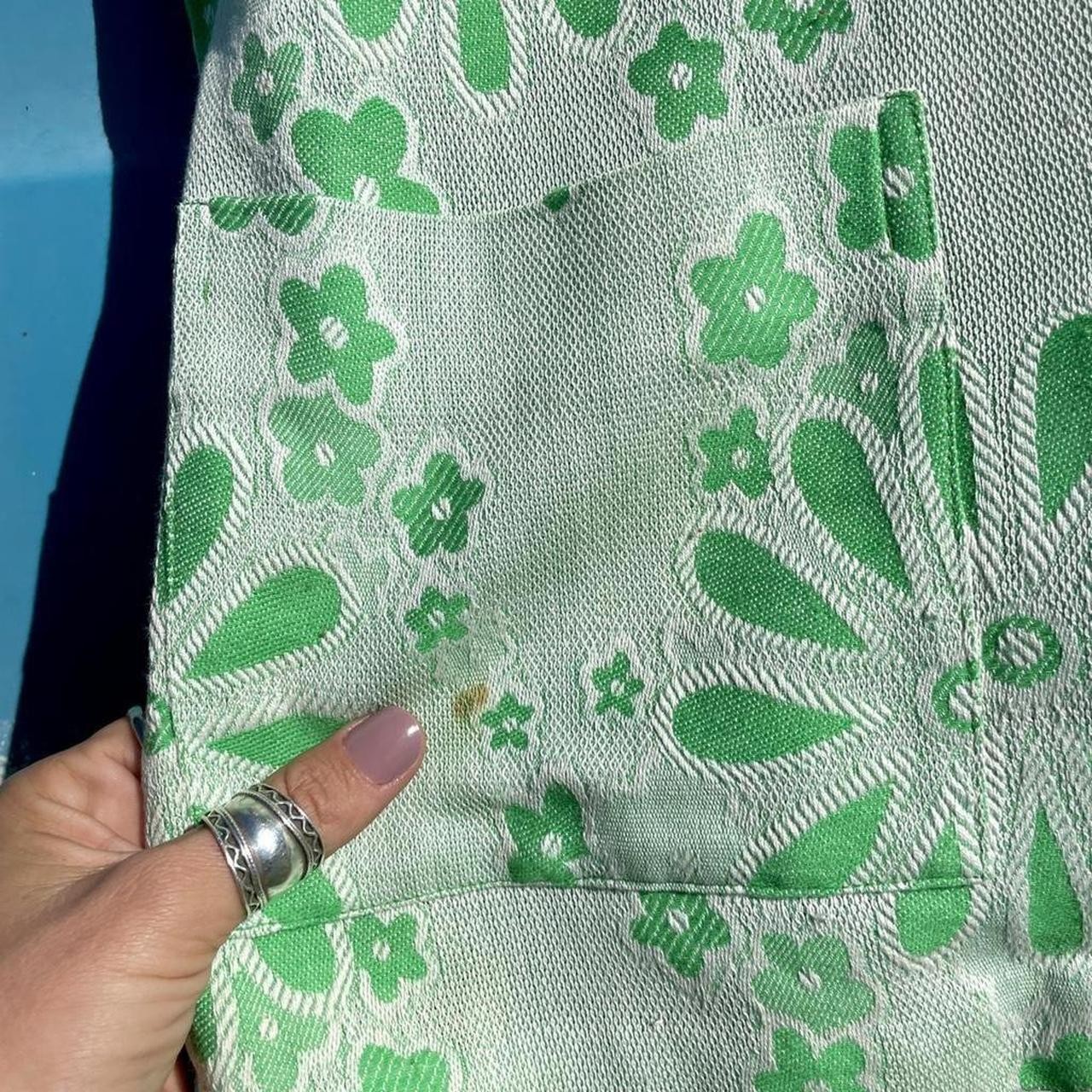 60s Pacific Isle Creations of Hawaii white & lime green daisy gilet blouse
