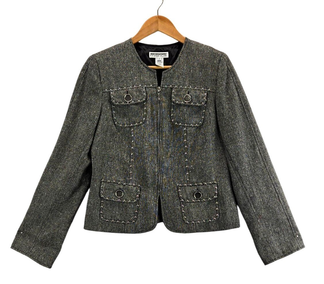 Vtg 90s Blazer Moto Gray Weave Multi Color Specs Silver Studs & Thread M Mishca