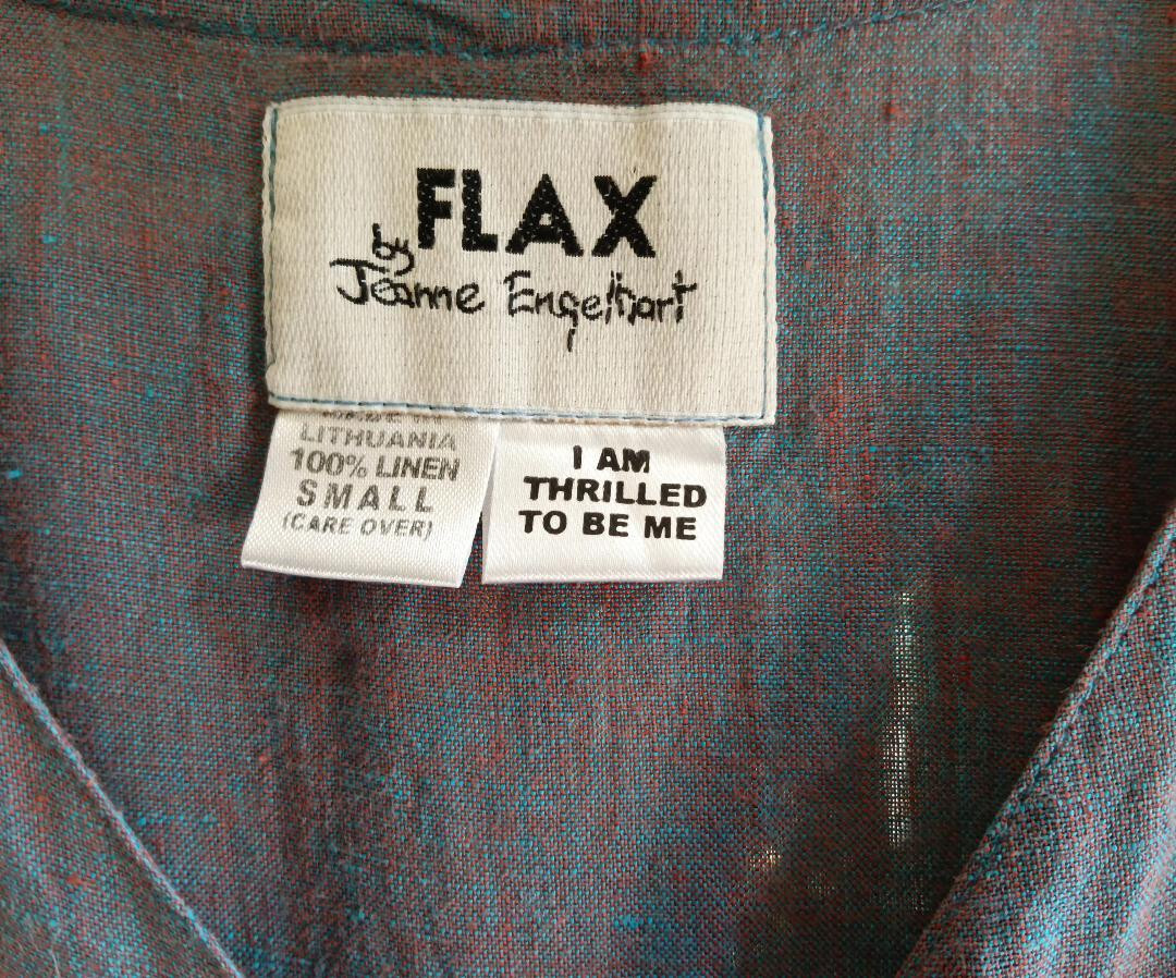 VTG FLAX Jeanne Engelhart Periwinkle Linen Short Dress/Pant Set Lagenlook -Small