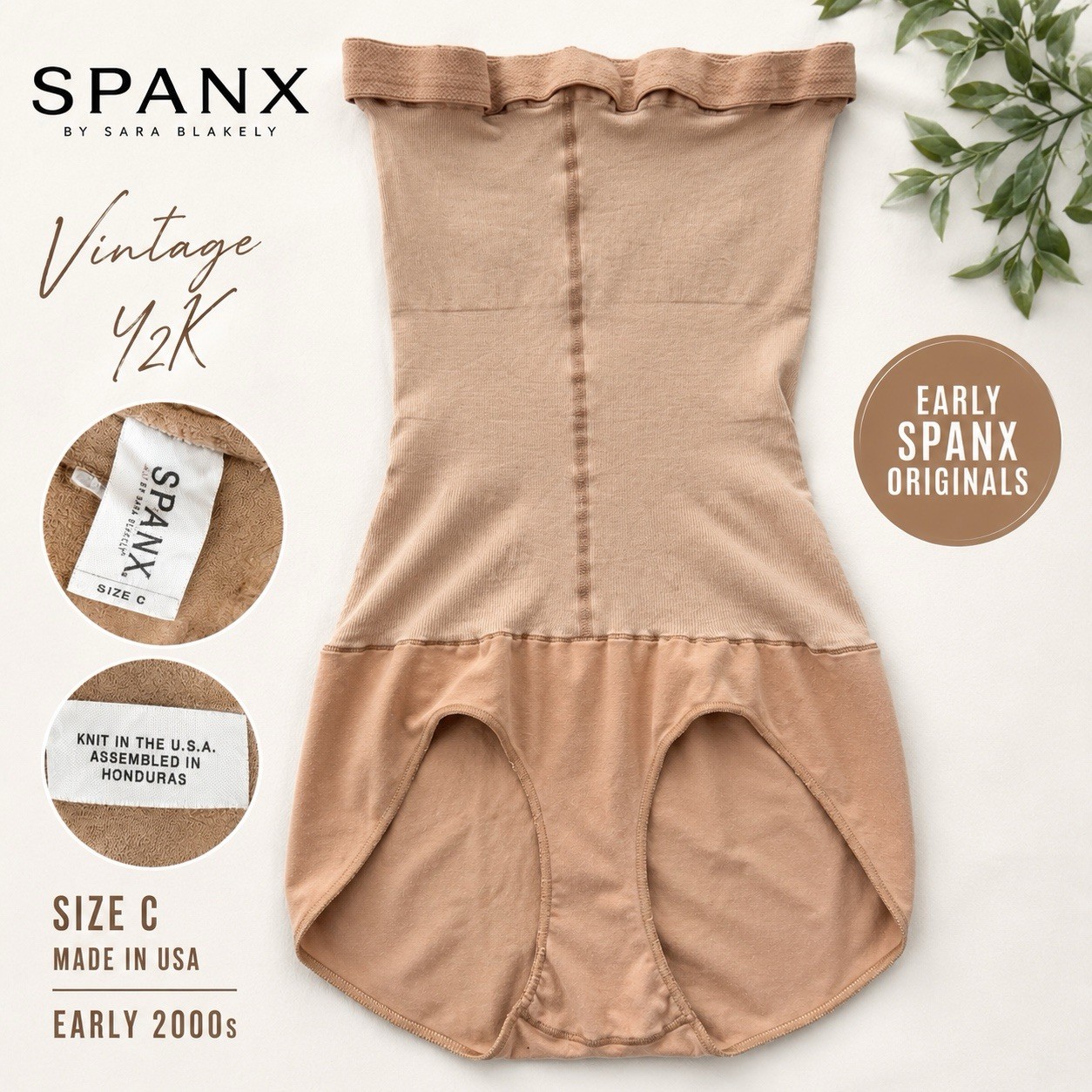 Vintage Y2K SPANX Nude Full Body Shapewear Bodysuit Size C USA