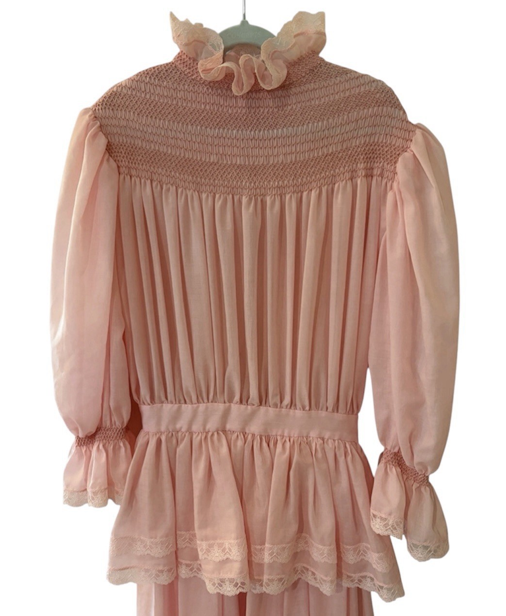 Edwardian Custom 70’s Romantic Gunne Sax Styling Pink Mid Length Dress XS-S