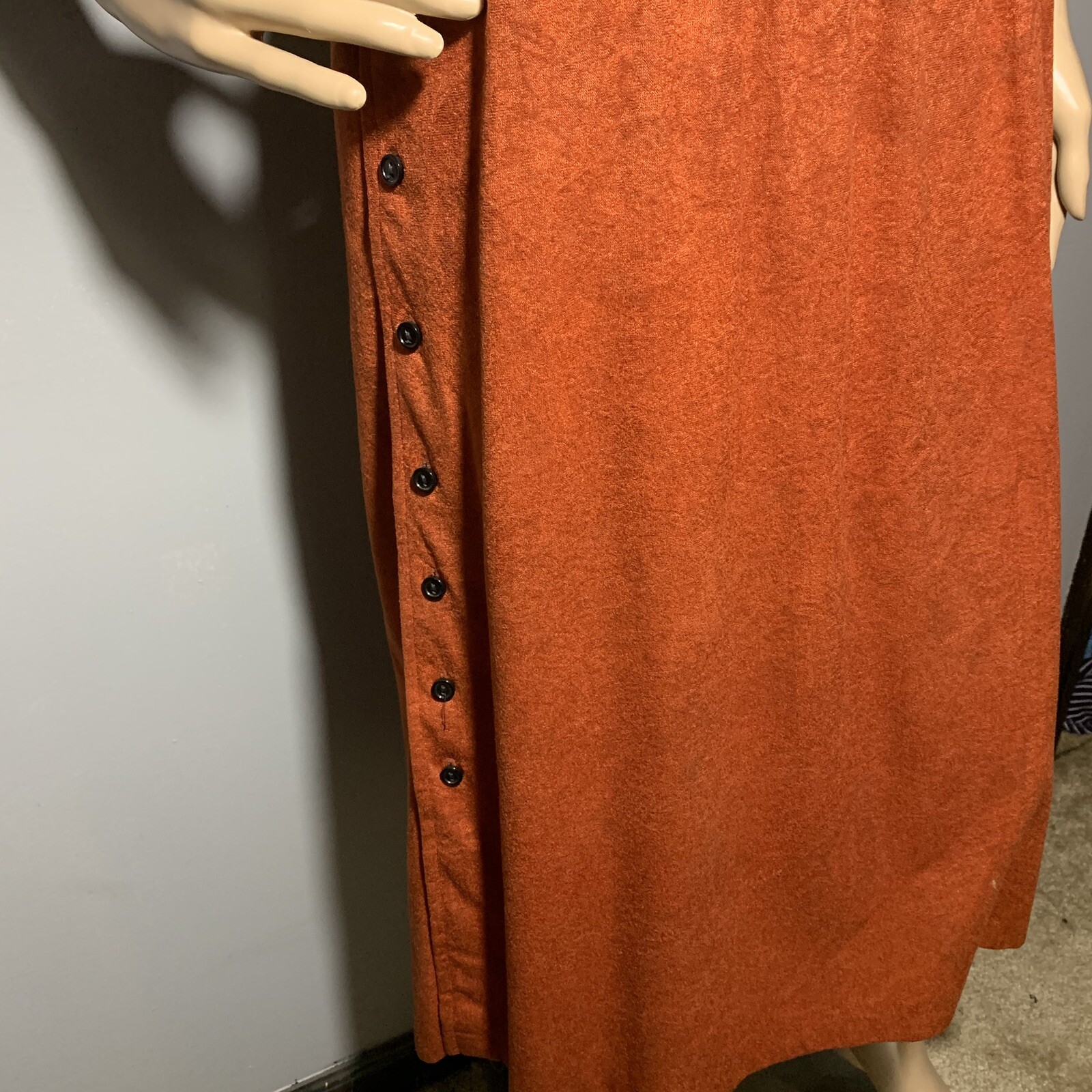Vintage Orange Suede Like Basic Normal Fitted Dress With Buttons And Belt
