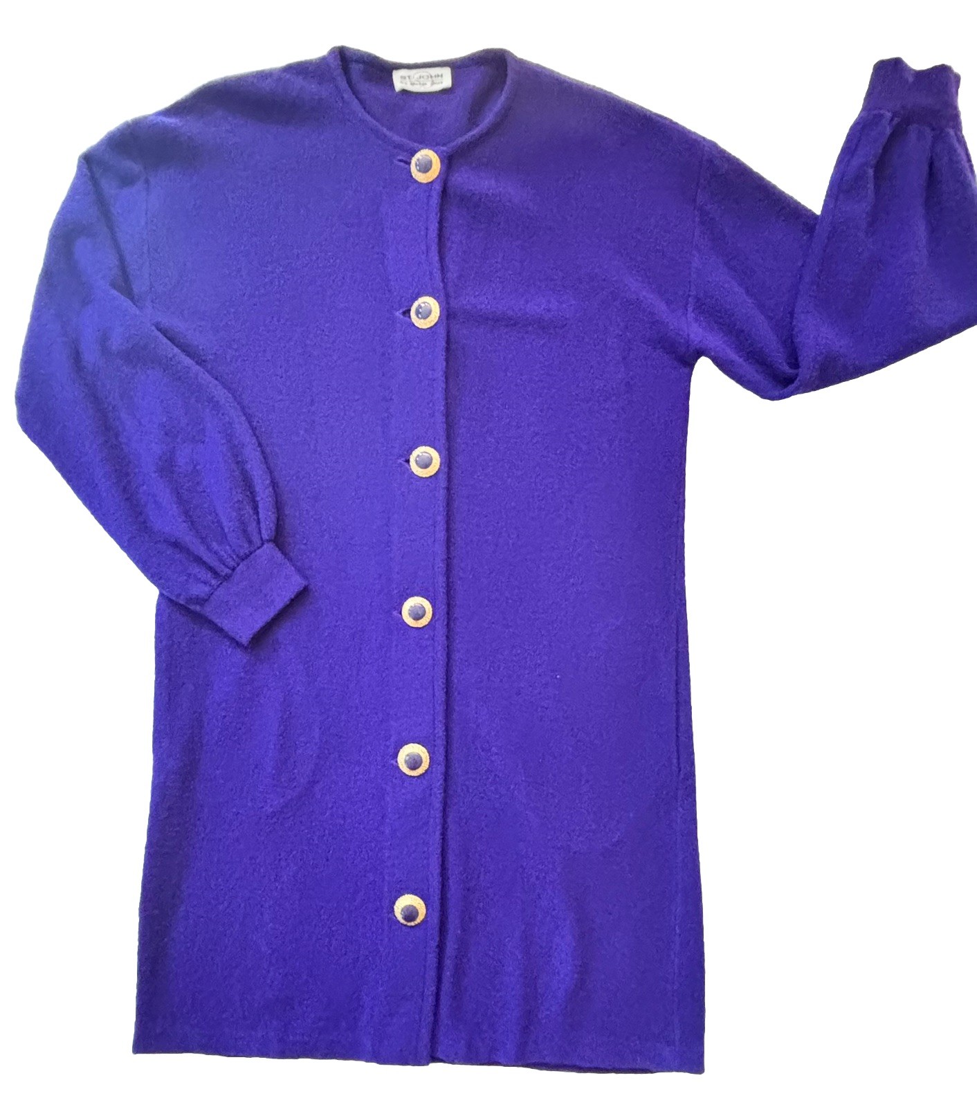 Vintage St. John by Marie Gray Purple Gold Button Knit Dress 42” Bust (sz14/L)