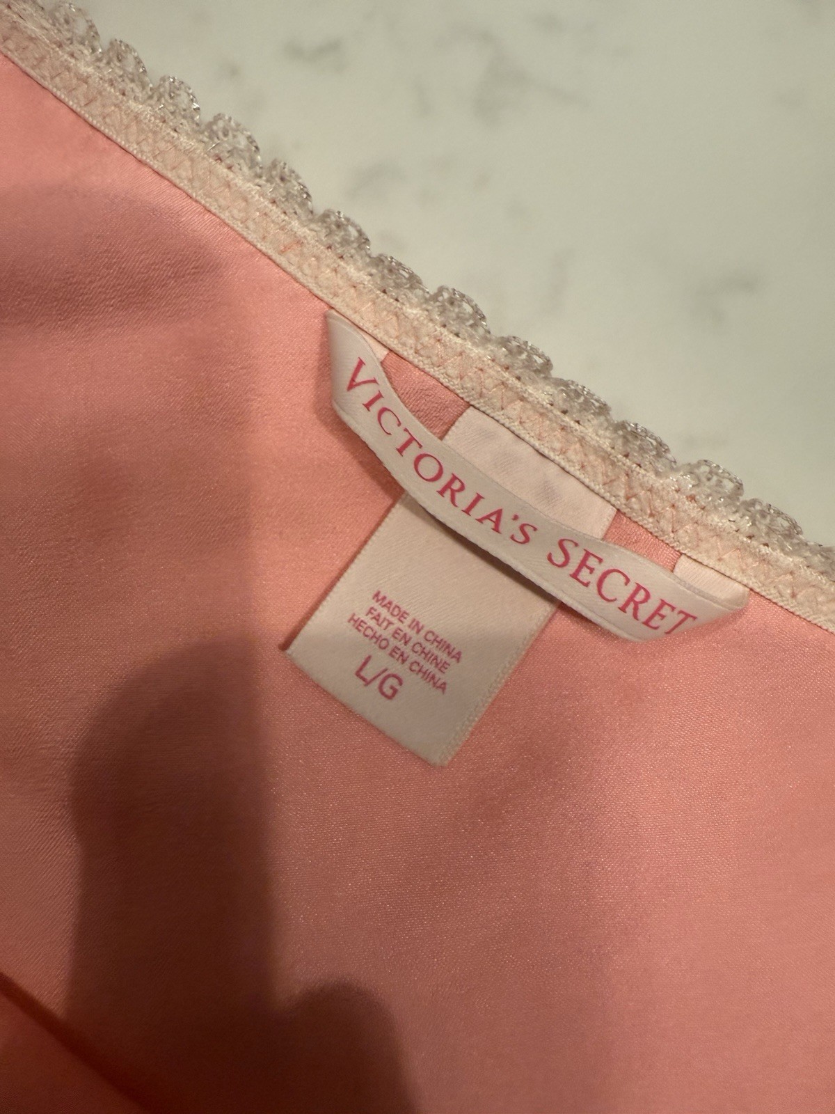 Vintage Victoria’s Secret Stain Pink Lace trim Mini Slip Dress Nightie Woman’s L